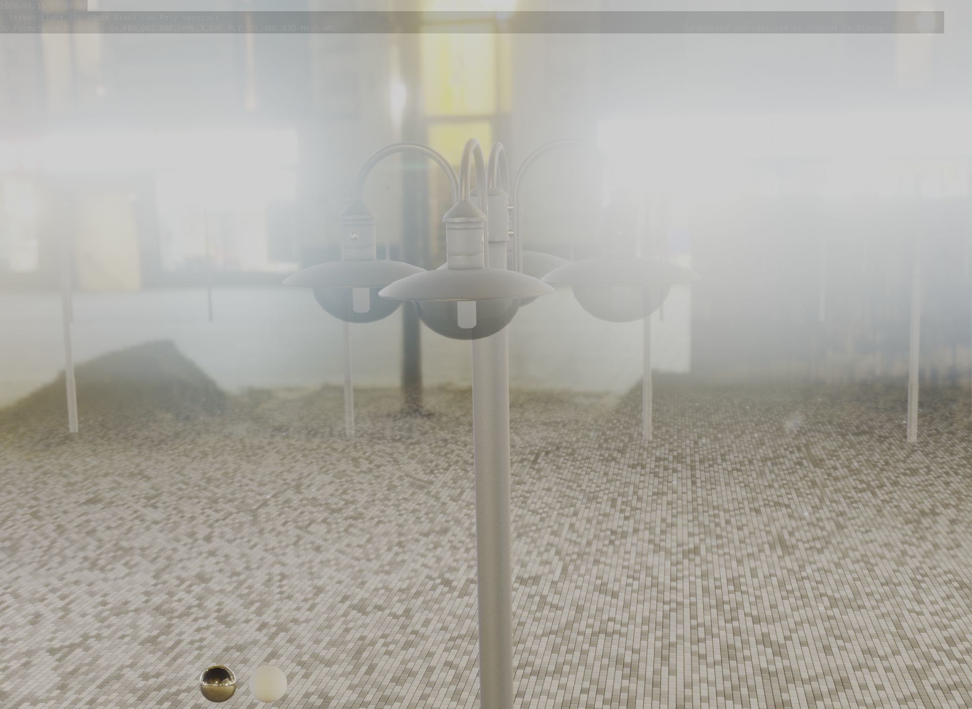 Street Light -7- Matt Black Version -4 Lamp-  Low-poly 3D model_81