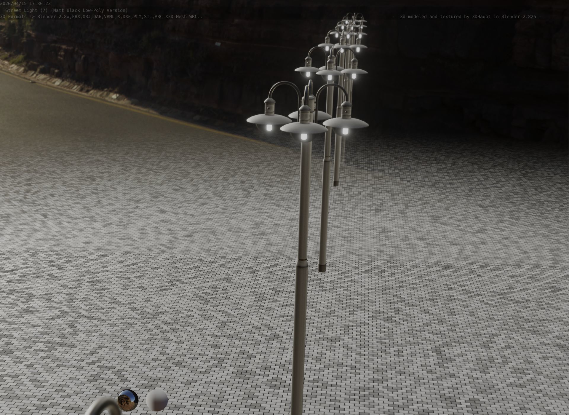 Street Light -7- Matt Black Version -4 Lamp-  Low-poly 3D model_68