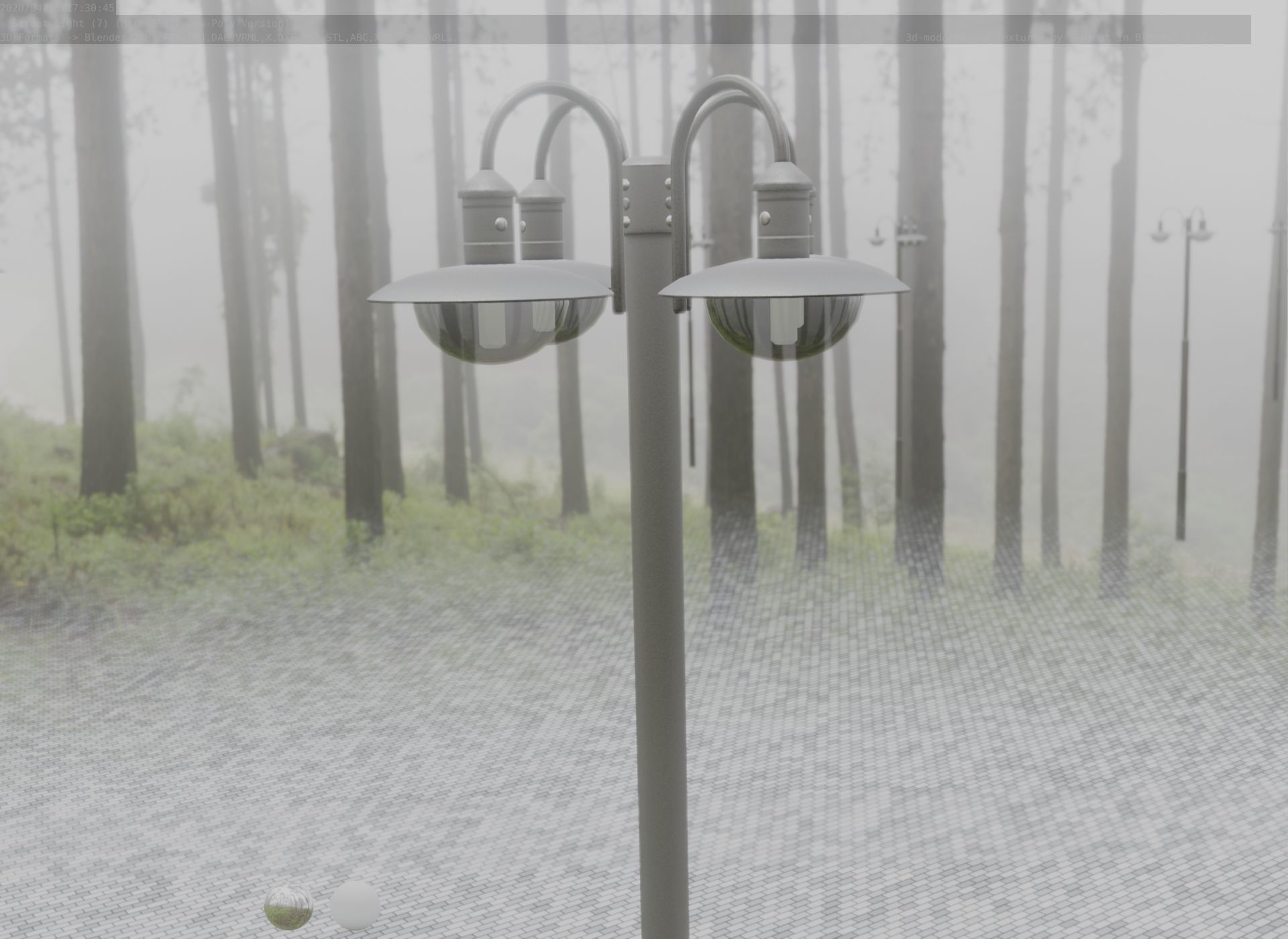 Street Light -7- Matt Black Version -4 Lamp-  Low-poly 3D model_86