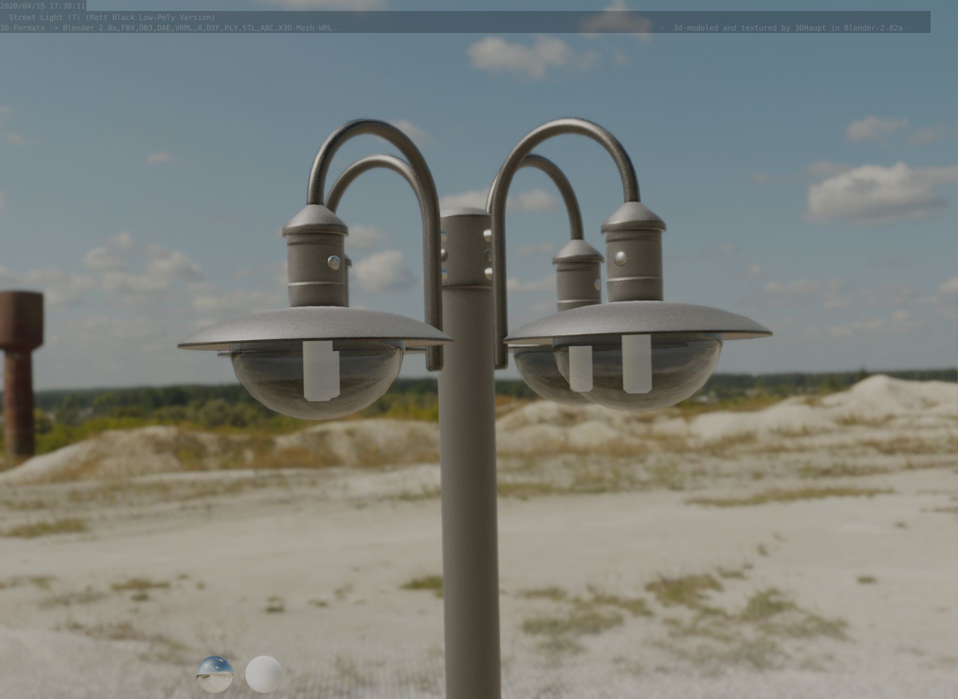Street Light -7- Matt Black Version -4 Lamp-  Low-poly 3D model_58