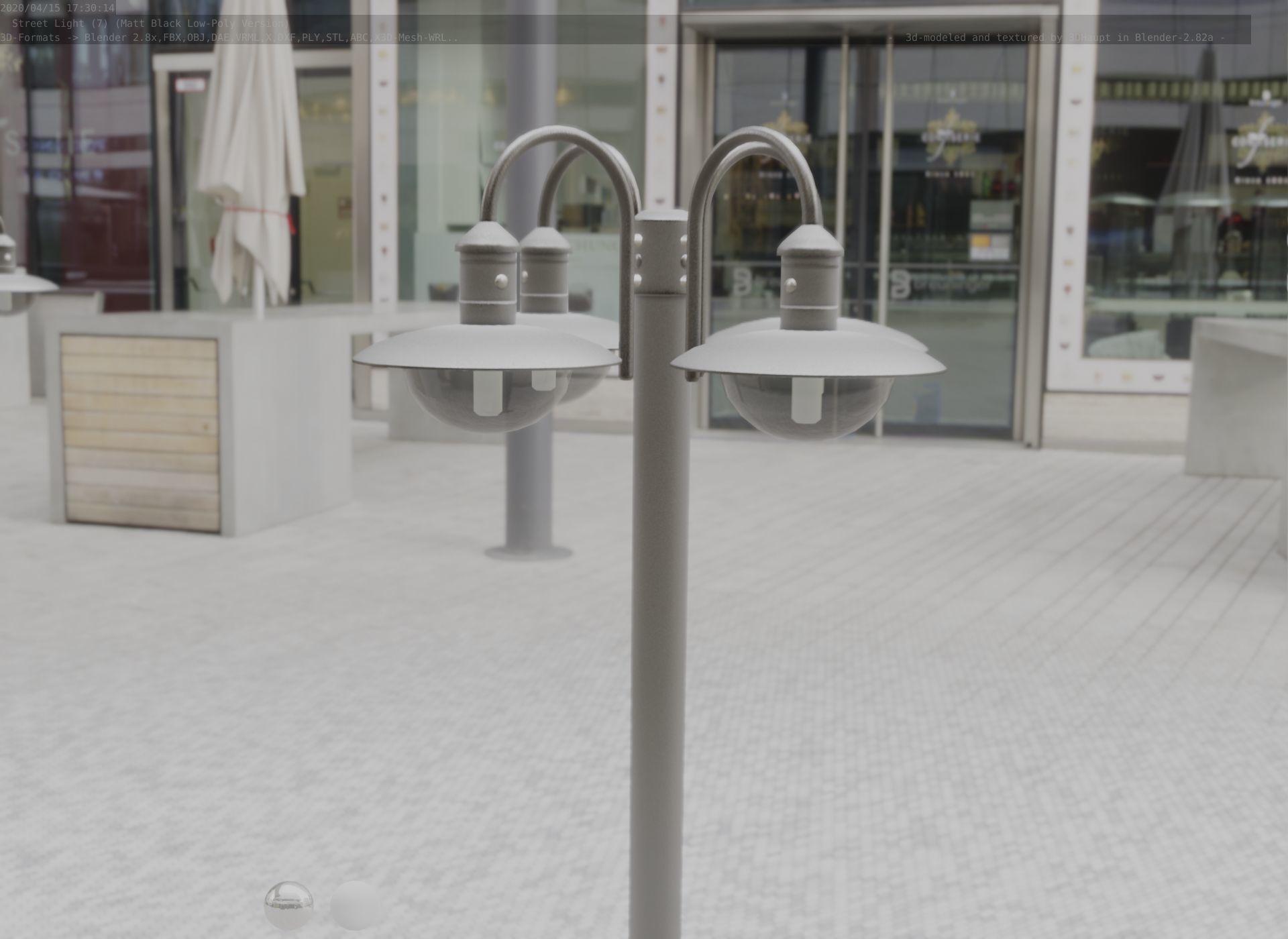 Street Light -7- Matt Black Version -4 Lamp-  Low-poly 3D model_60