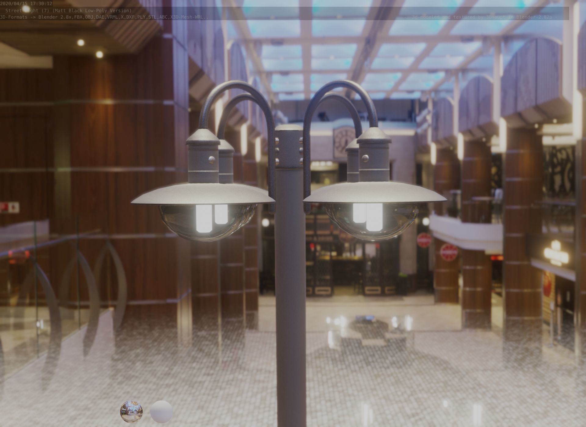 Street Light -7- Matt Black Version -4 Lamp-  Low-poly 3D model_59