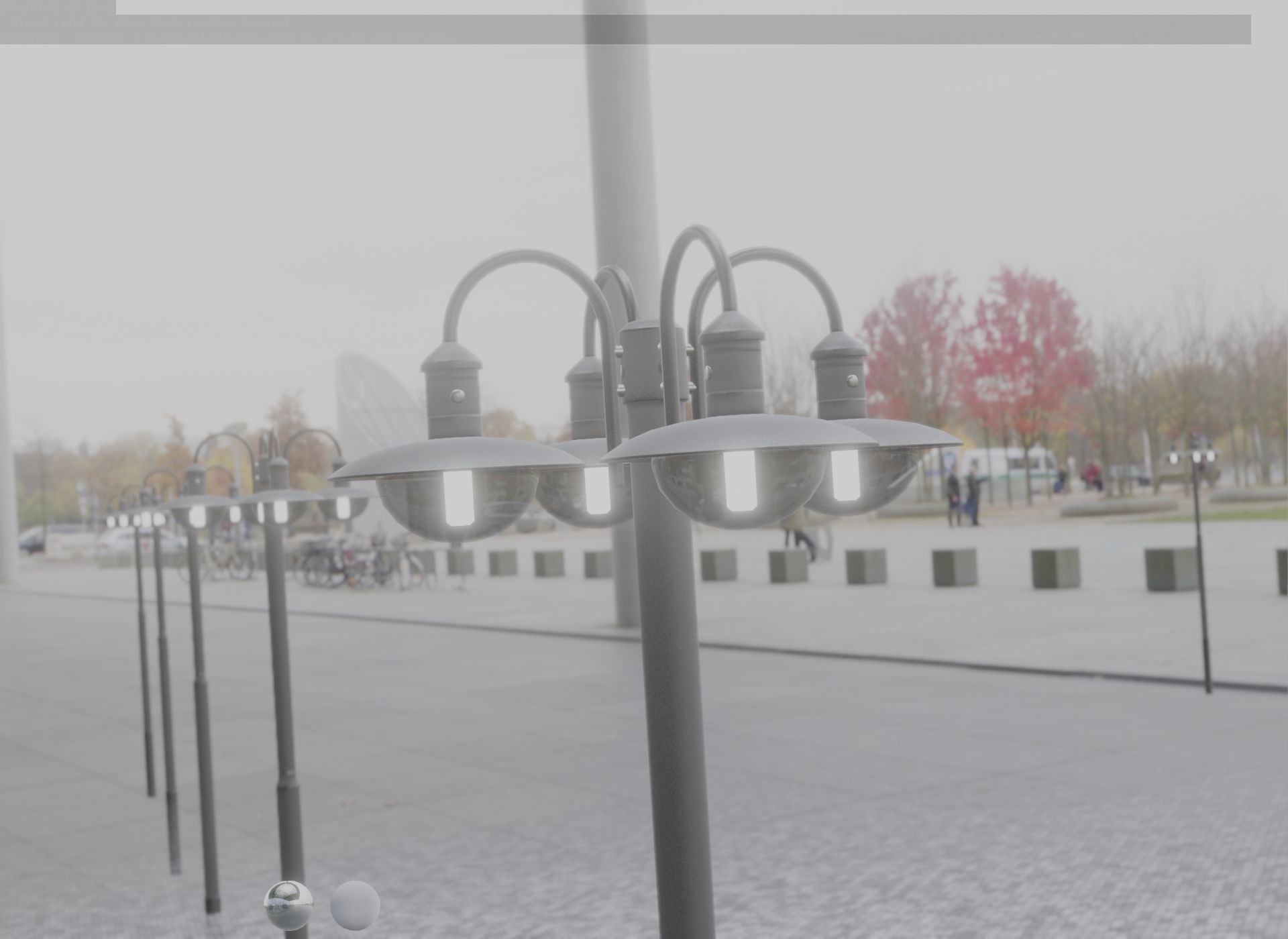 Street Light -7- Matt Black Version -4 Lamp-  Low-poly 3D model_88