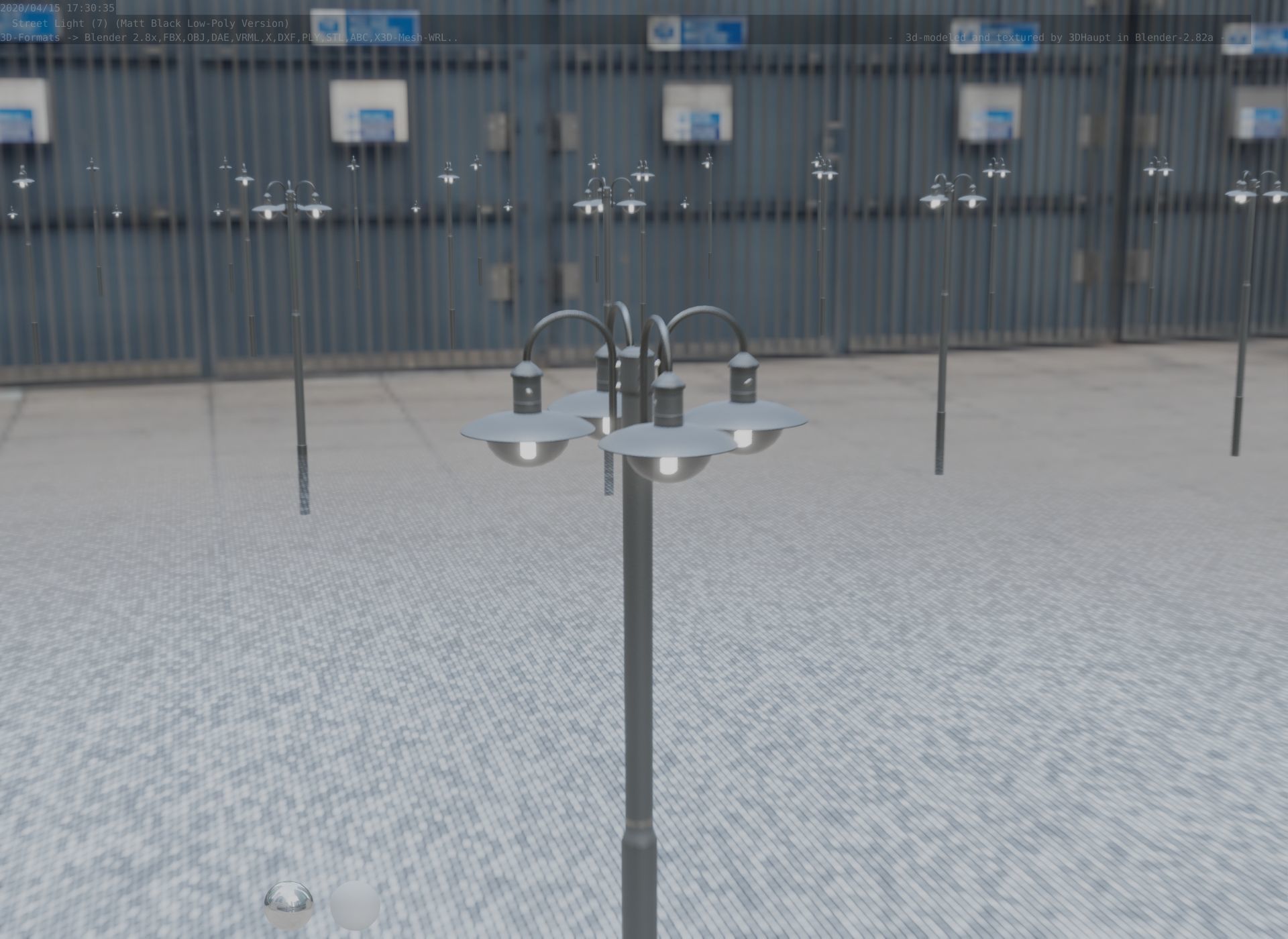 Street Light -7- Matt Black Version -4 Lamp-  Low-poly 3D model_78