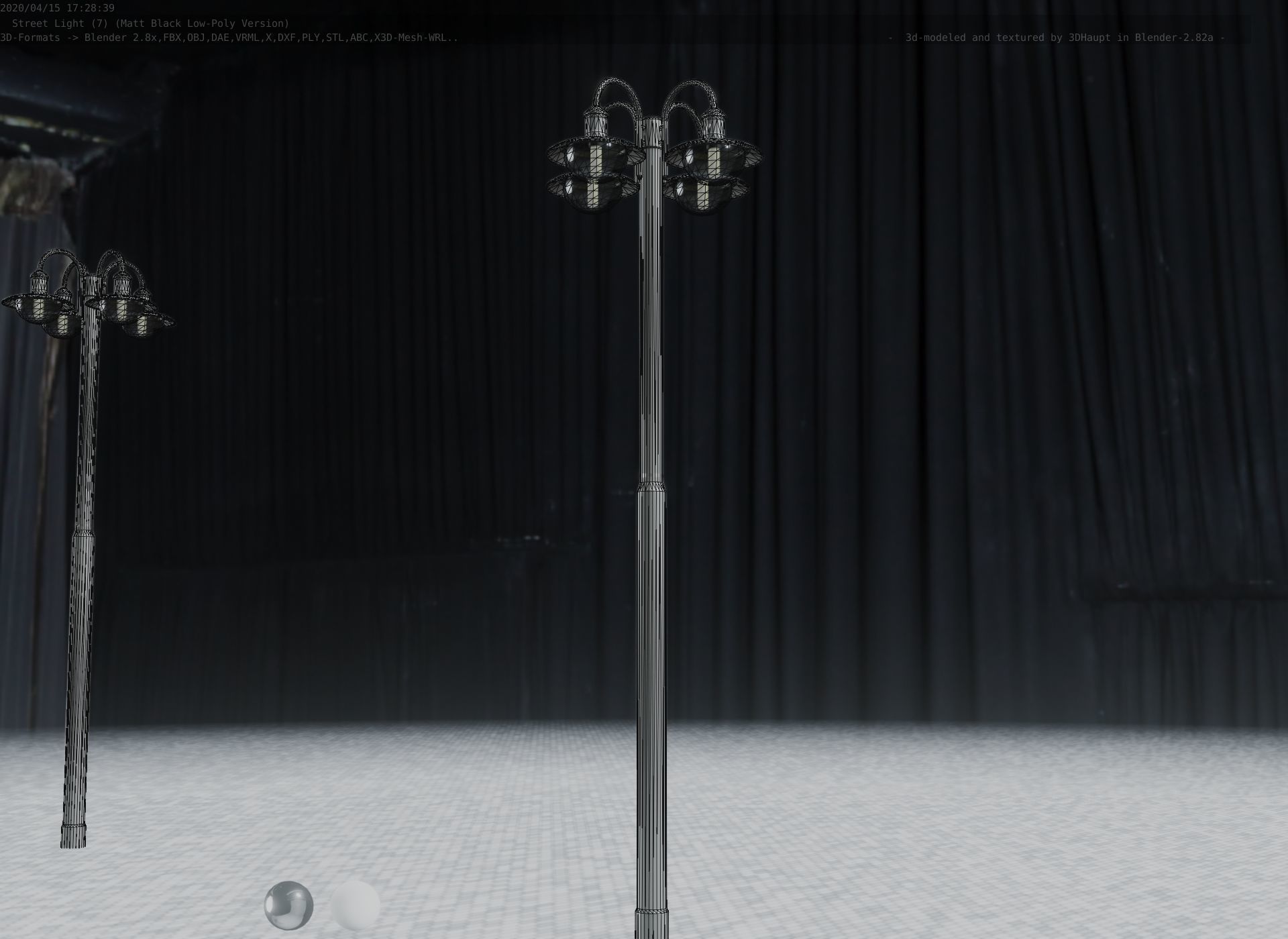 Street Light -7- Matt Black Version -4 Lamp-  Low-poly 3D model_22
