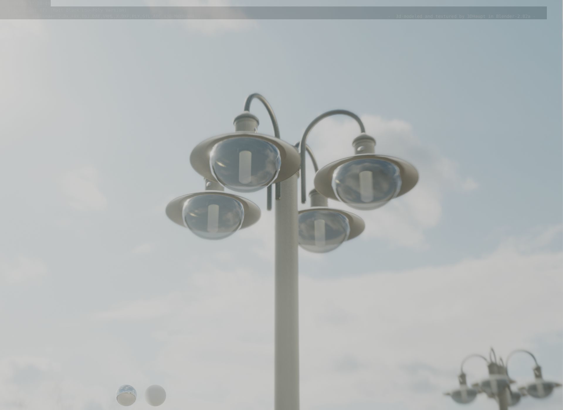 Street Light -7- Matt Black Version -4 Lamp-  Low-poly 3D model_29