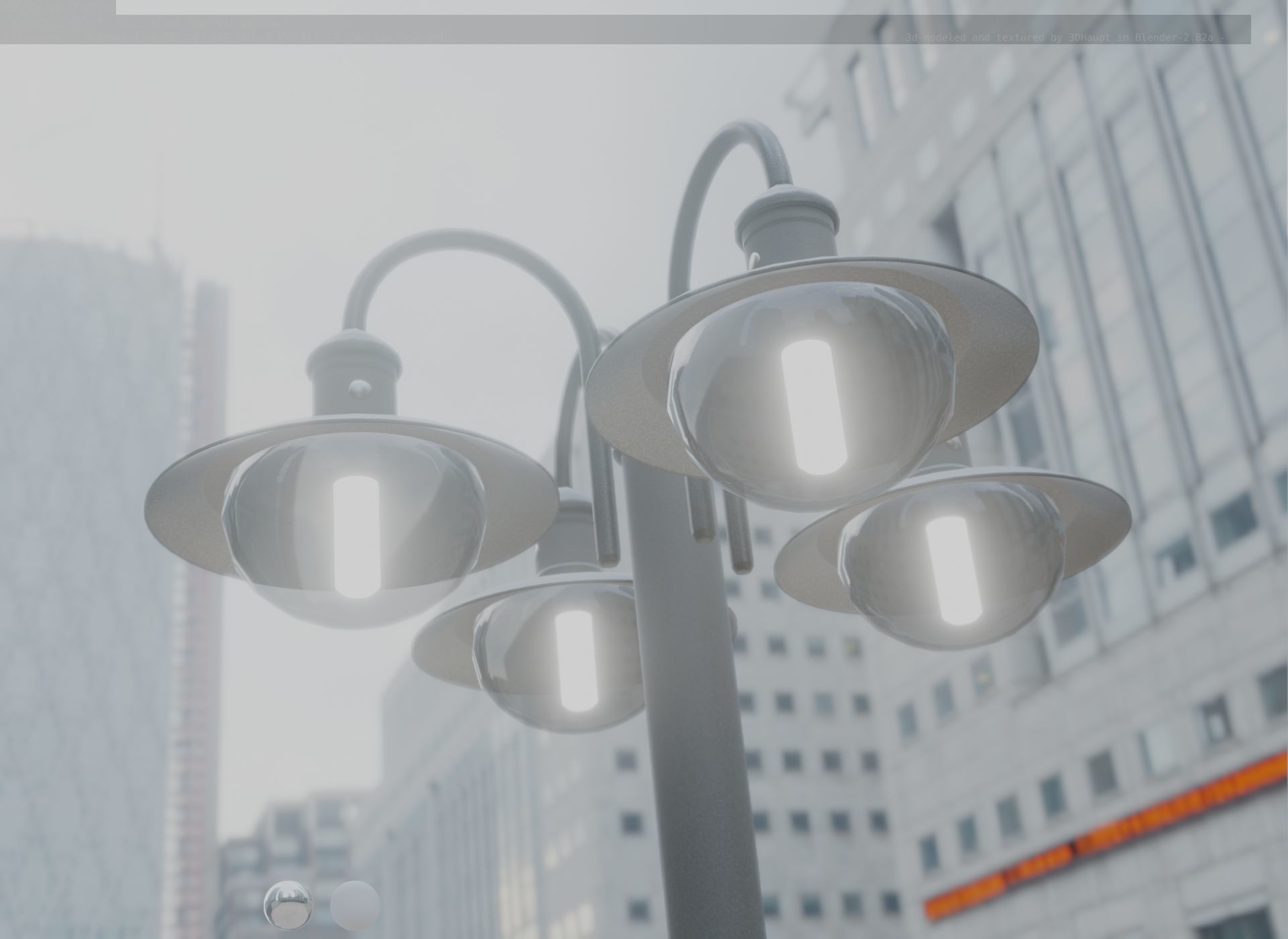 Street Light -7- Matt Black Version -4 Lamp-  Low-poly 3D model_46