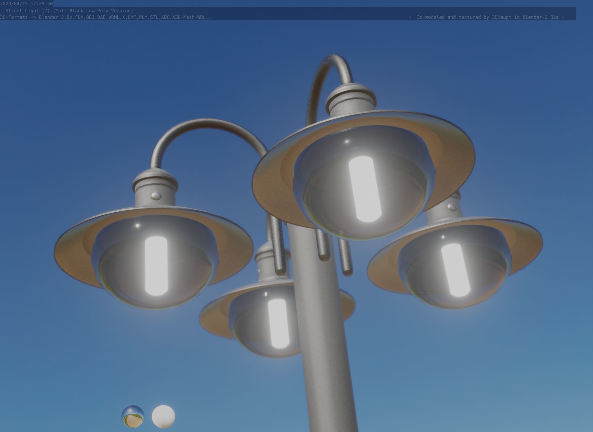 Street Light -7- Matt Black Version -4 Lamp-  Low-poly 3D model_47