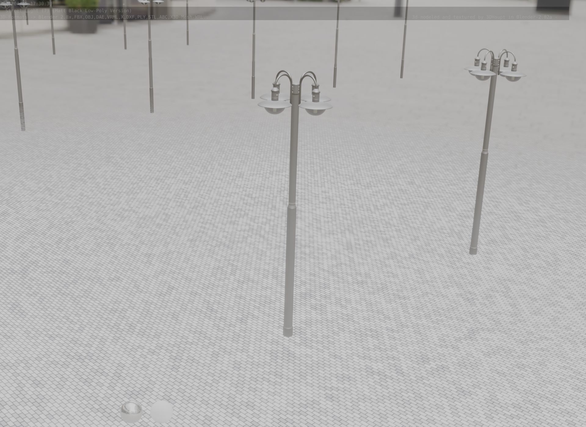 Street Light -7- Matt Black Version -4 Lamp-  Low-poly 3D model_74