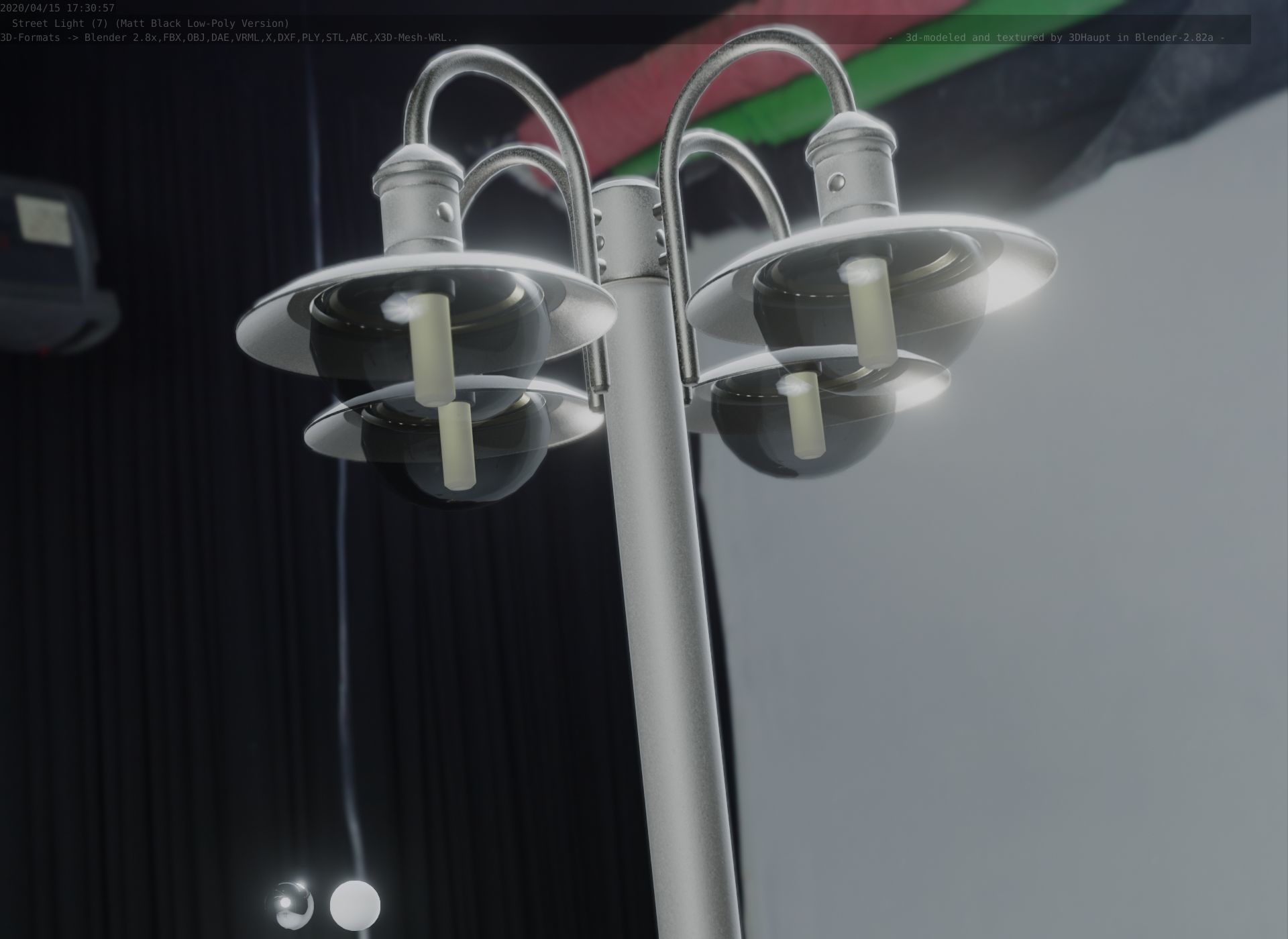 Street Light -7- Matt Black Version -4 Lamp-  Low-poly 3D model_93