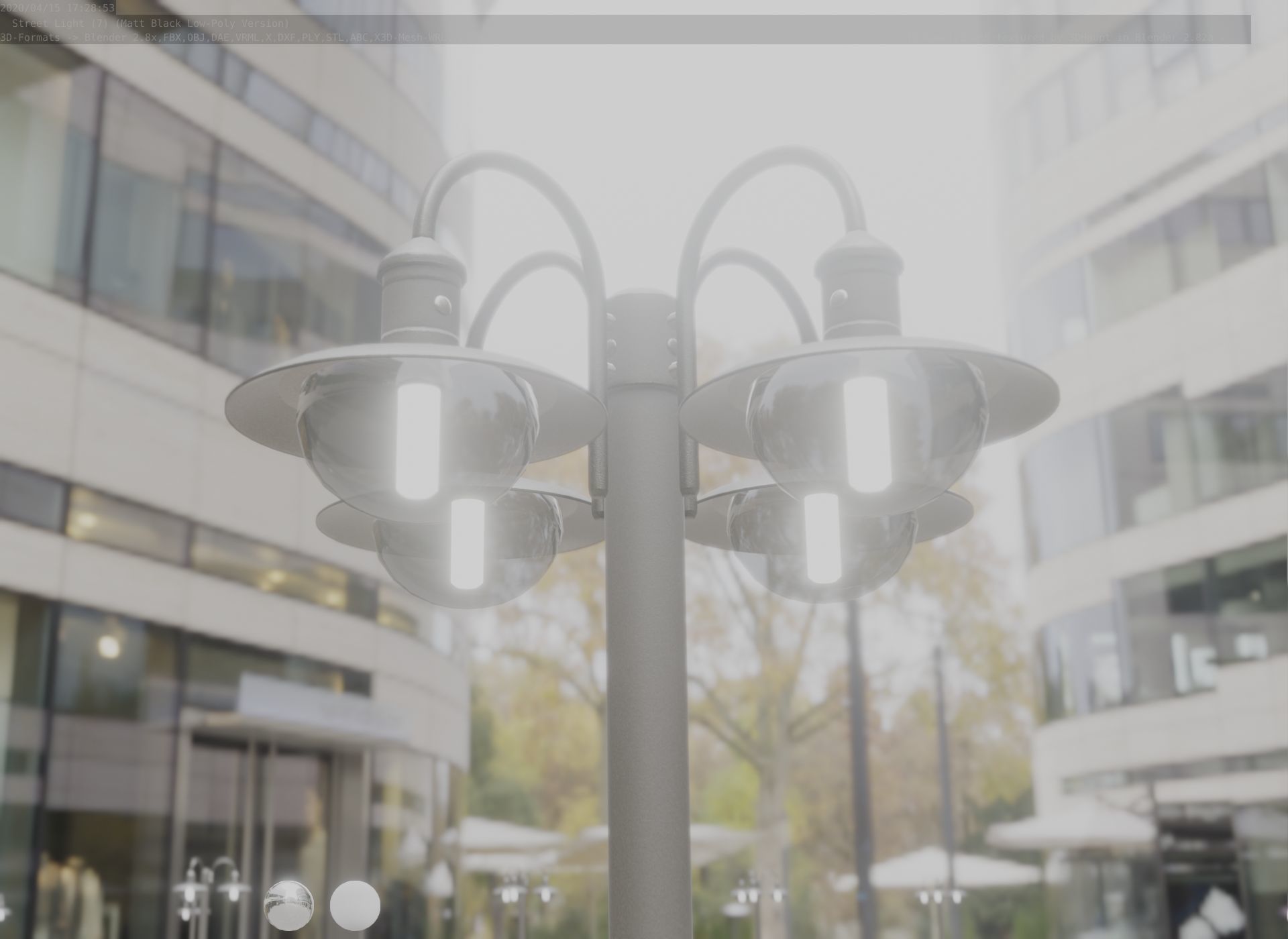 Street Light -7- Matt Black Version -4 Lamp-  Low-poly 3D model_31