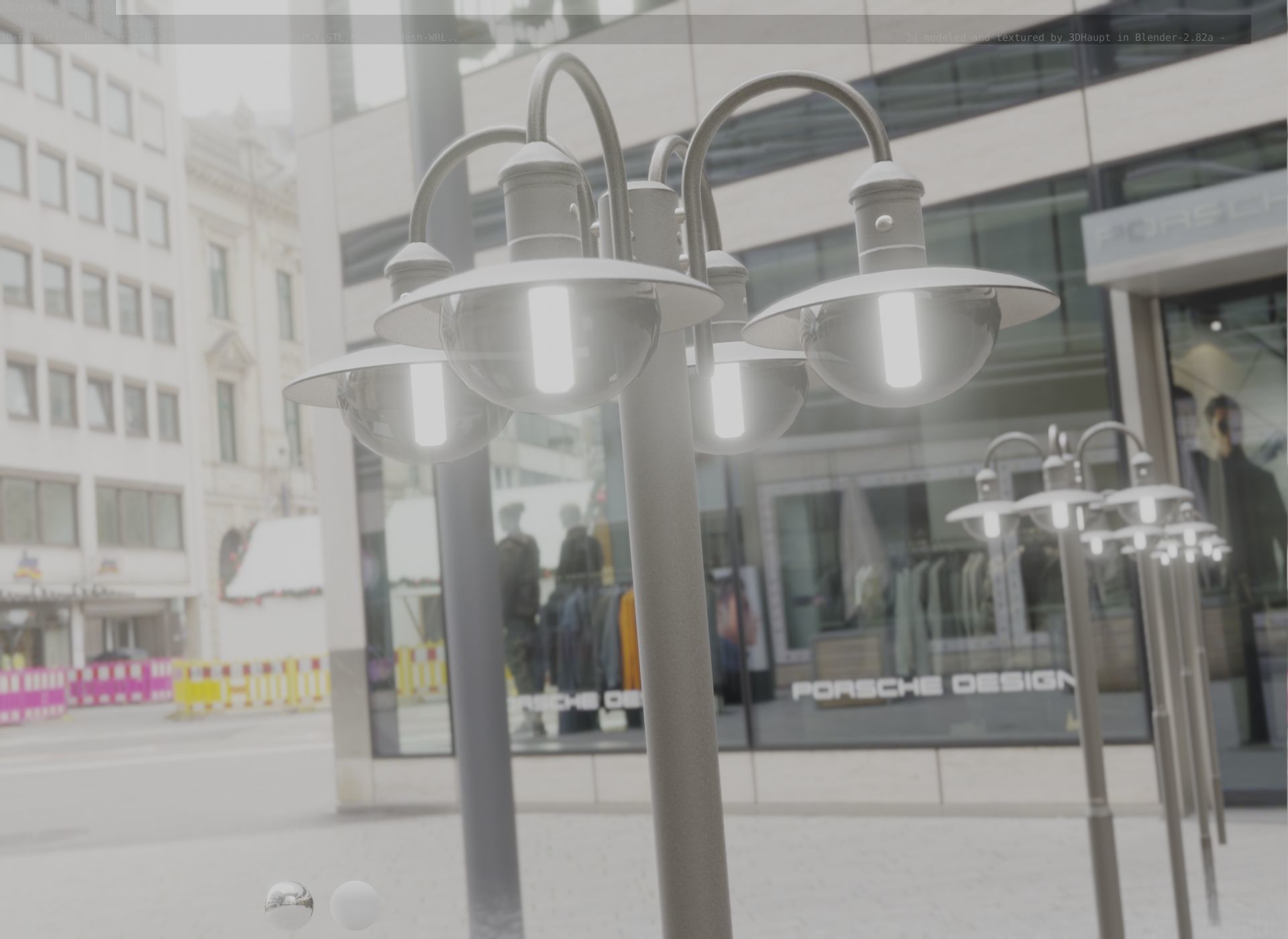 Street Light -7- Matt Black Version -4 Lamp-  Low-poly 3D model_91