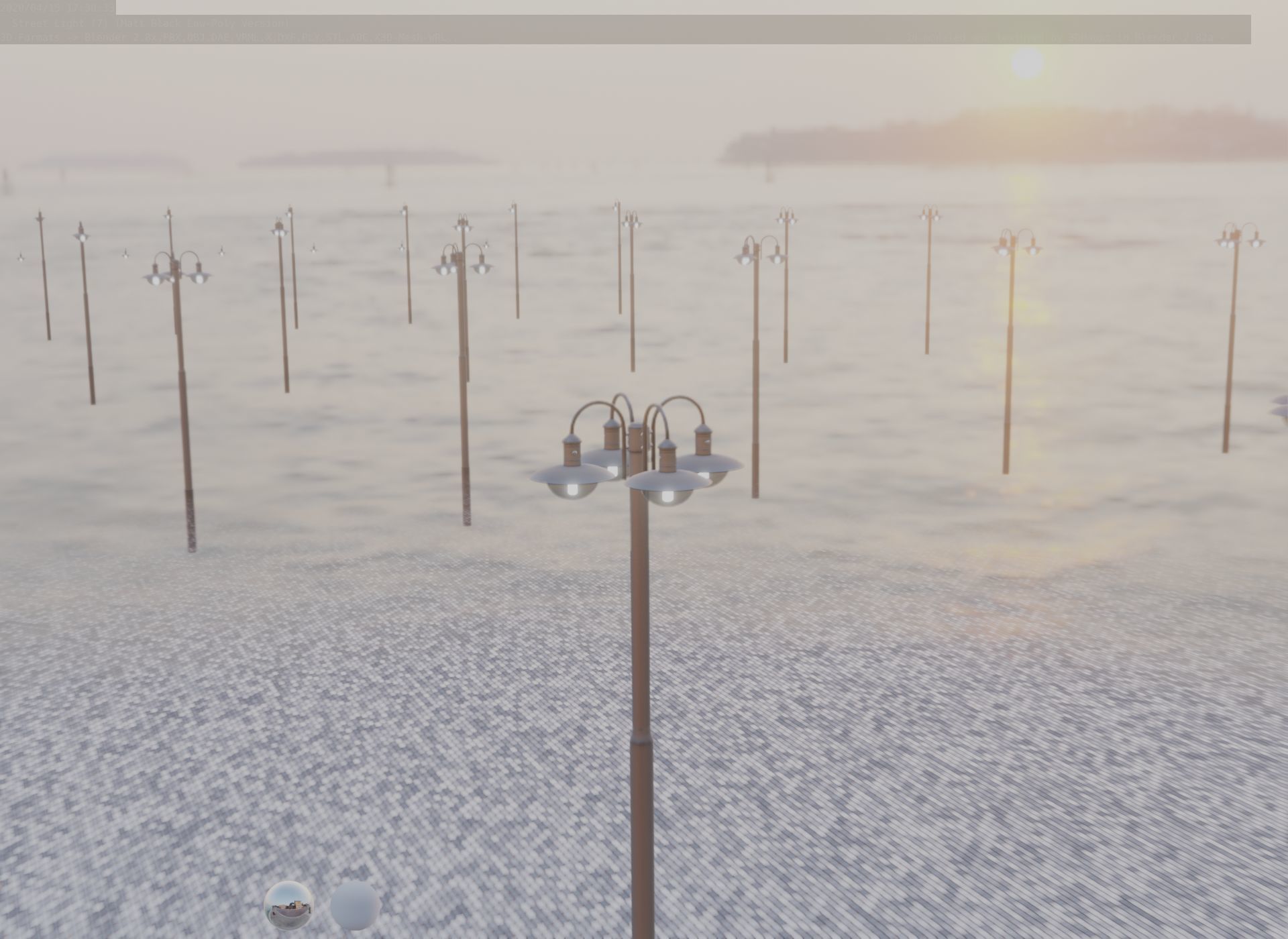 Street Light -7- Matt Black Version -4 Lamp-  Low-poly 3D model_77