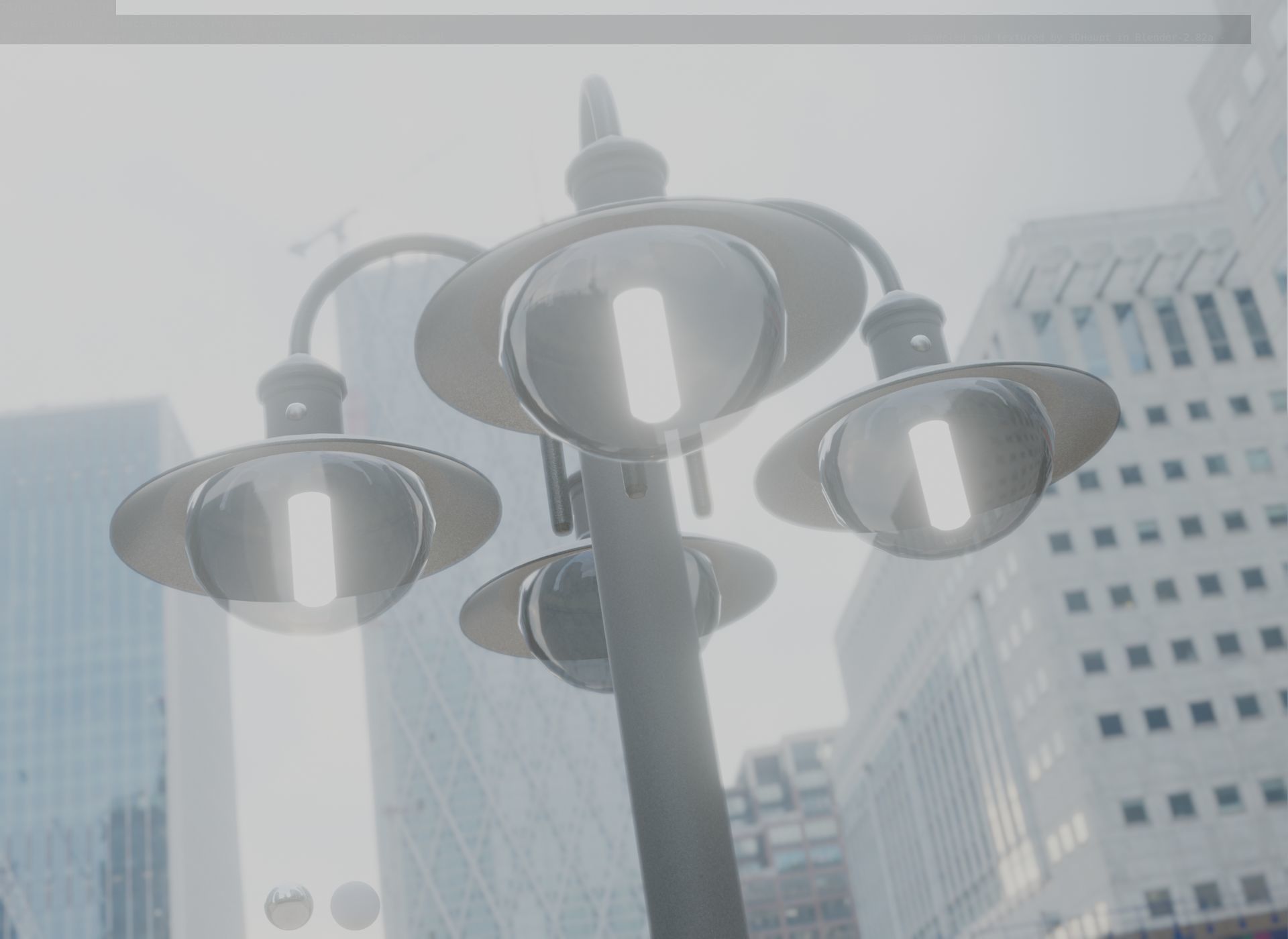 Street Light -7- Matt Black Version -4 Lamp-  Low-poly 3D model_97
