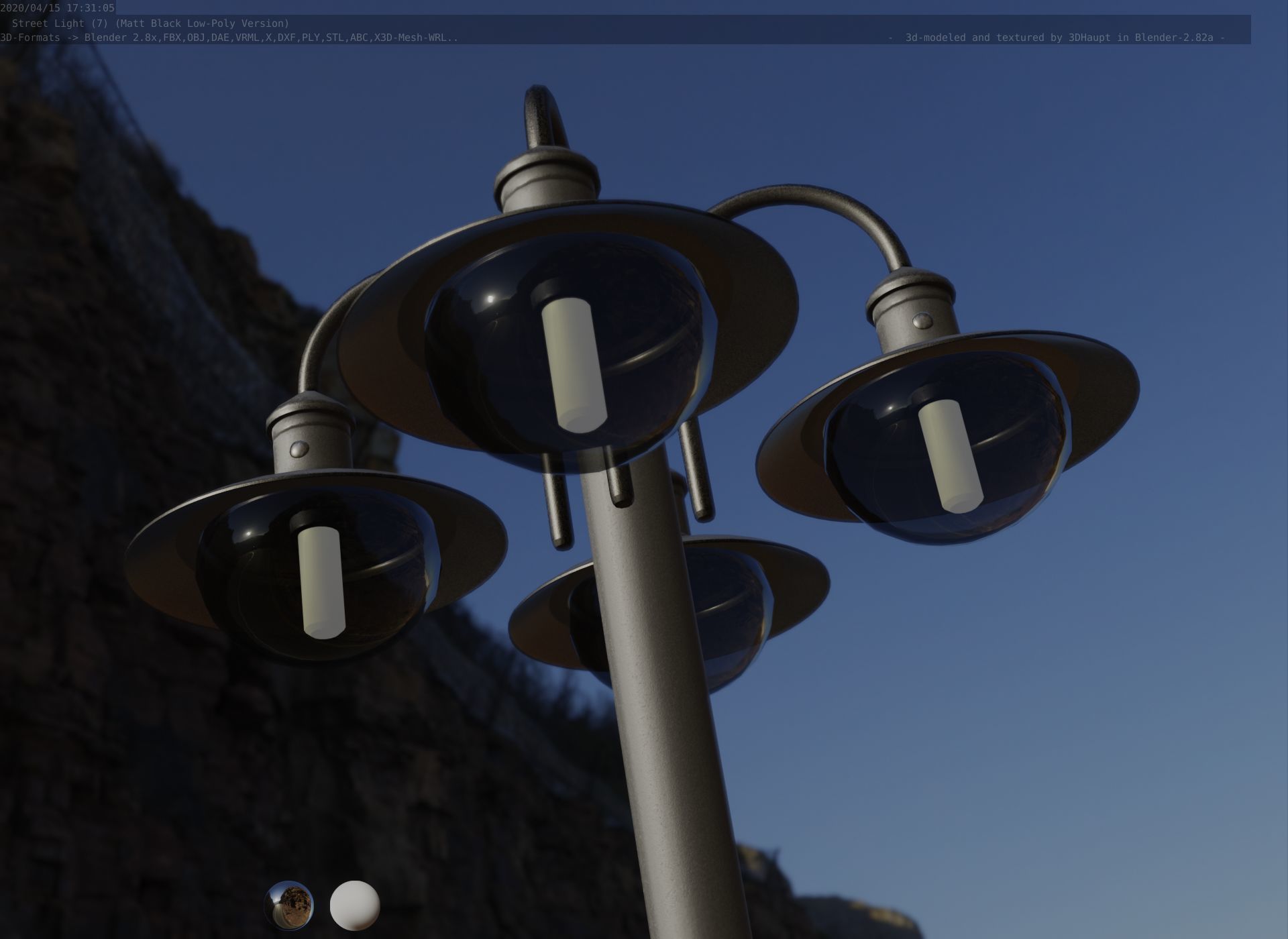 Street Light -7- Matt Black Version -4 Lamp-  Low-poly 3D model_98