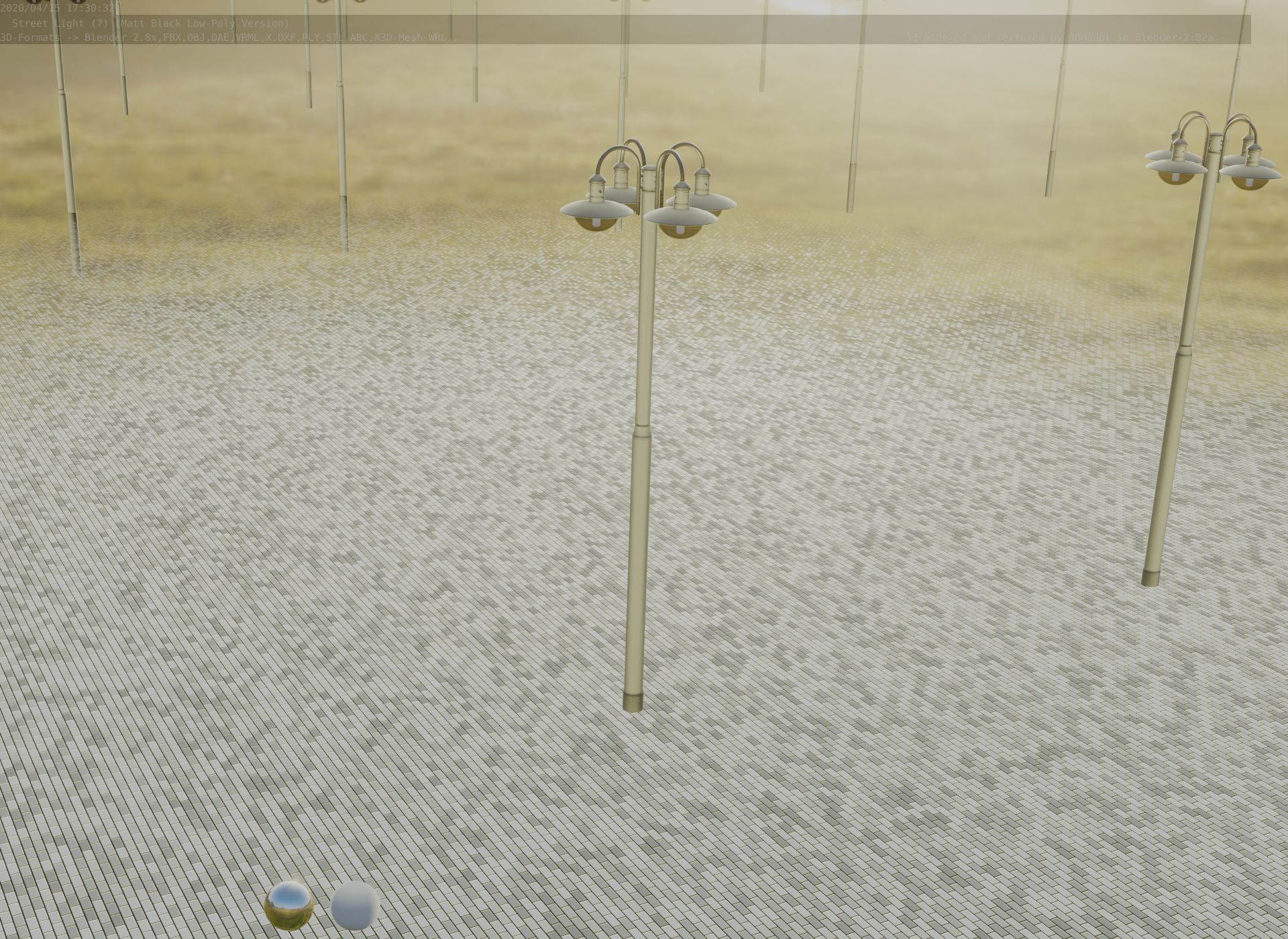 Street Light -7- Matt Black Version -4 Lamp-  Low-poly 3D model_76