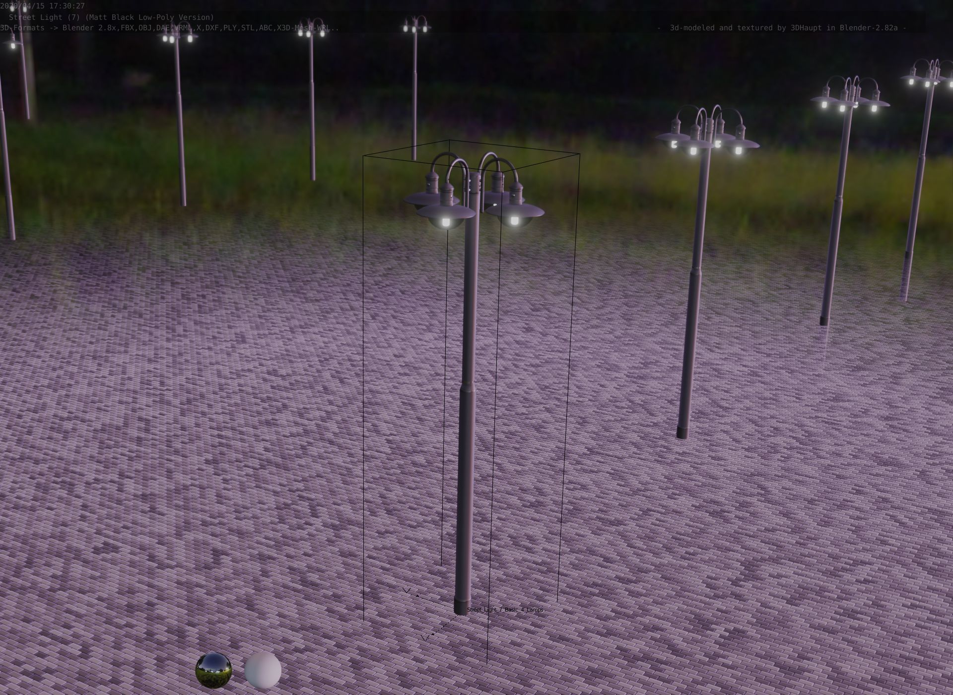 Street Light -7- Matt Black Version -4 Lamp-  Low-poly 3D model_72