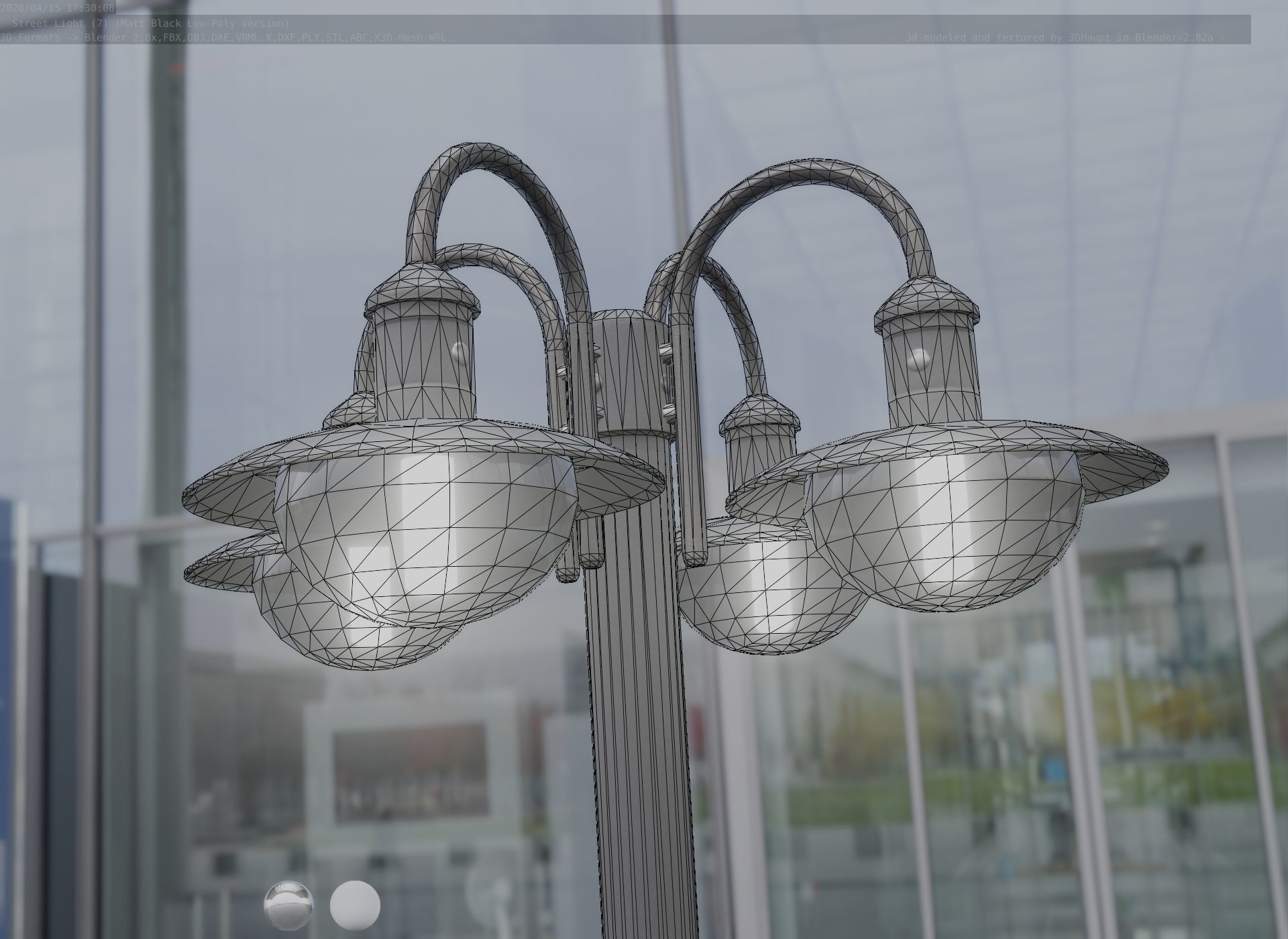 Street Light -7- Matt Black Version -4 Lamp-  Low-poly 3D model_56