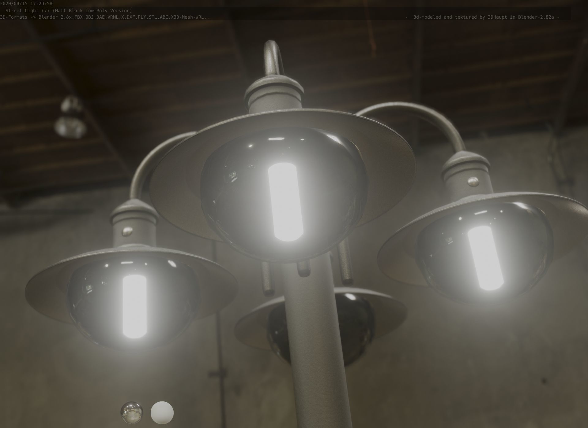 Street Light -7- Matt Black Version -4 Lamp-  Low-poly 3D model_51