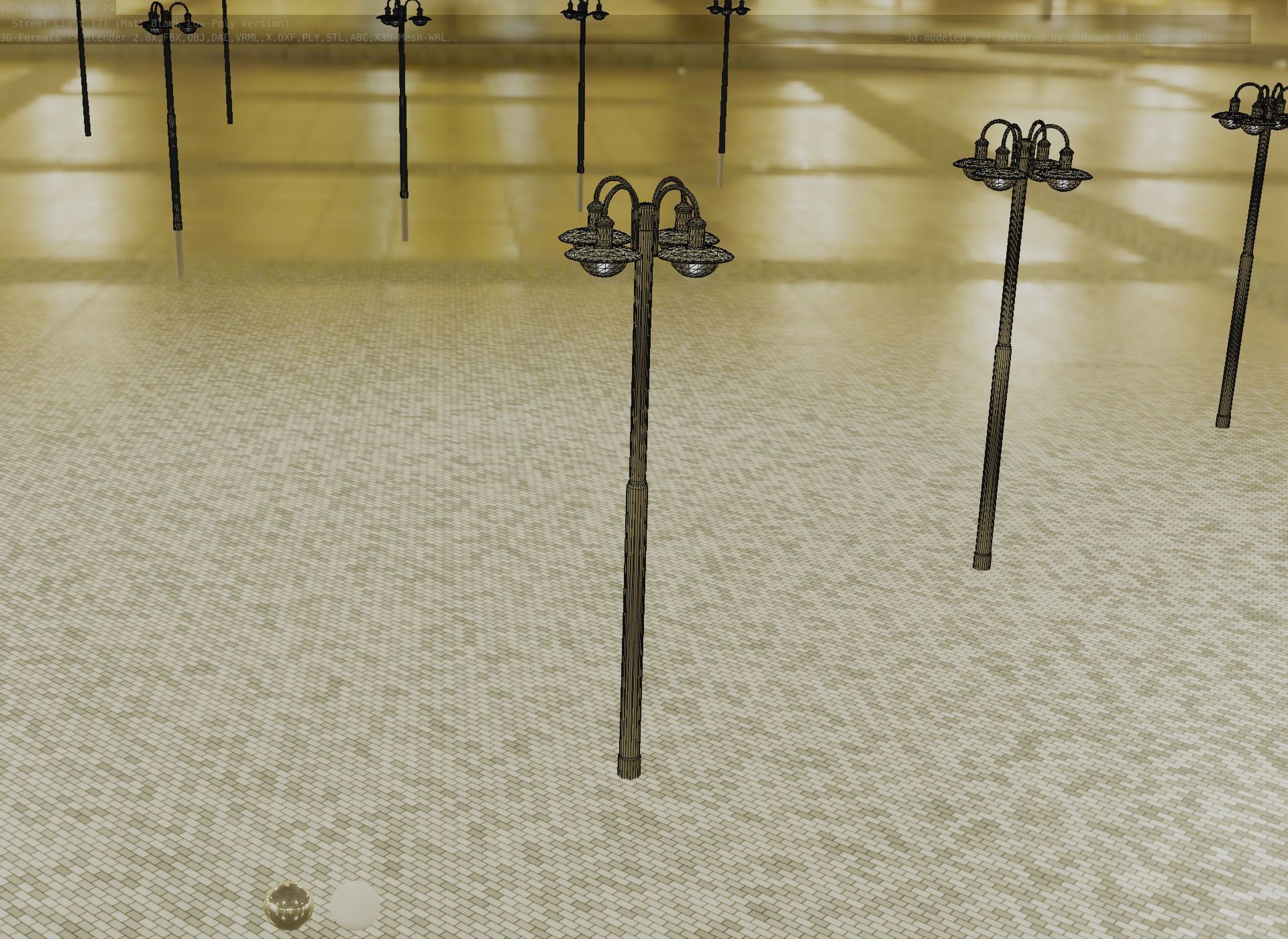 Street Light -7- Matt Black Version -4 Lamp-  Low-poly 3D model_73