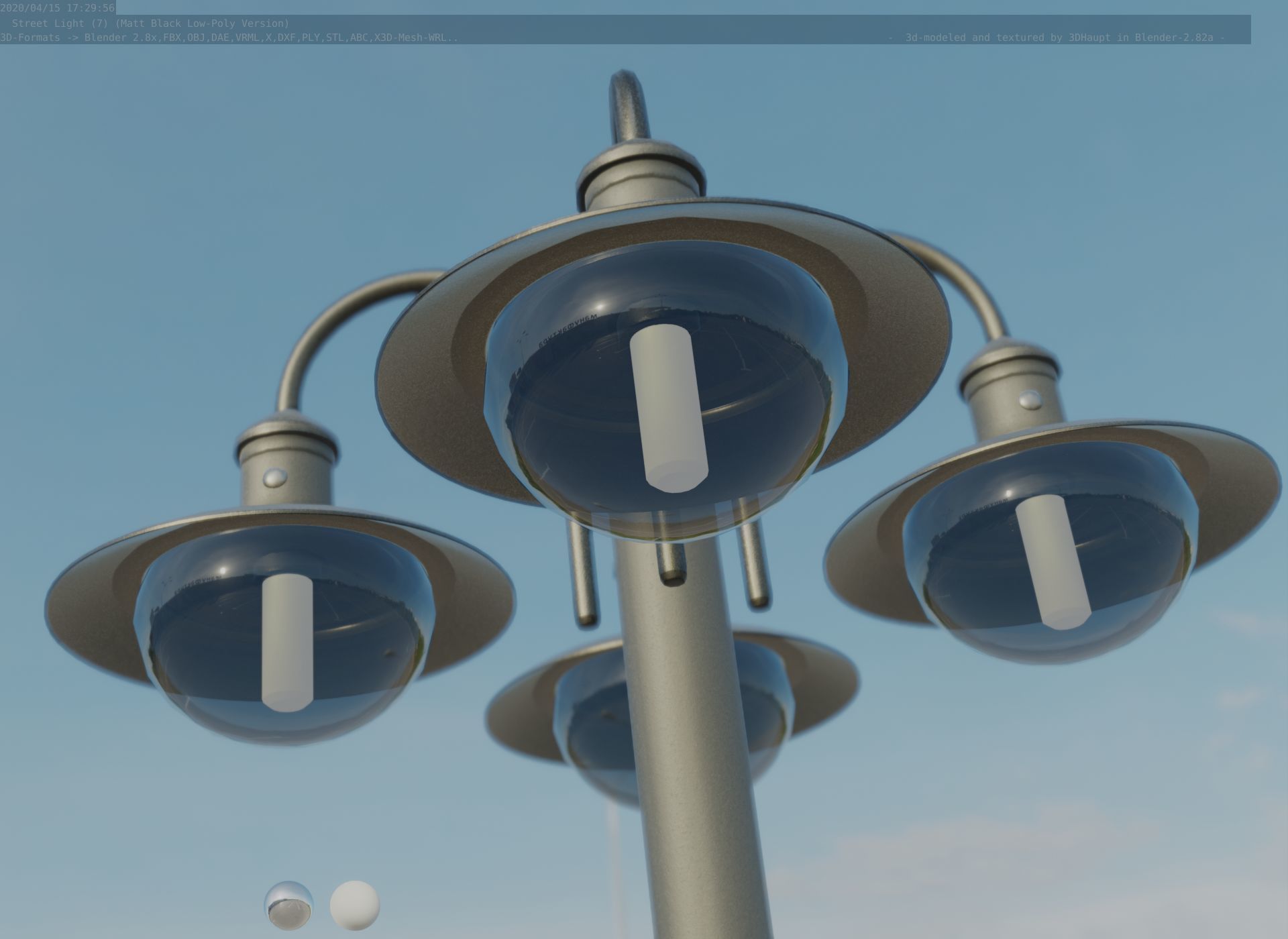Street Light -7- Matt Black Version -4 Lamp-  Low-poly 3D model_50