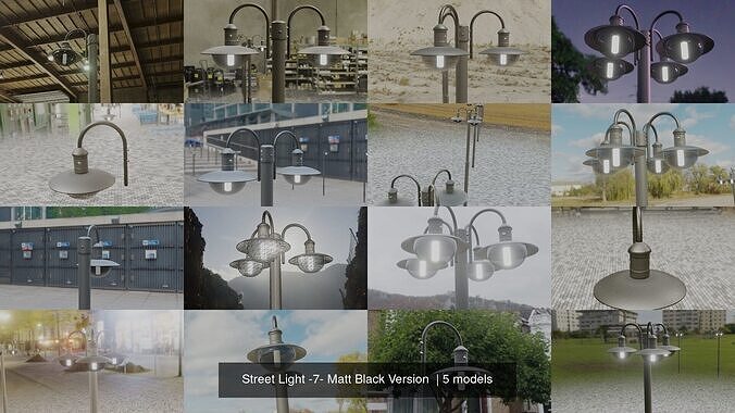 Street Light -7- Matt Black Version  3D Model Collection