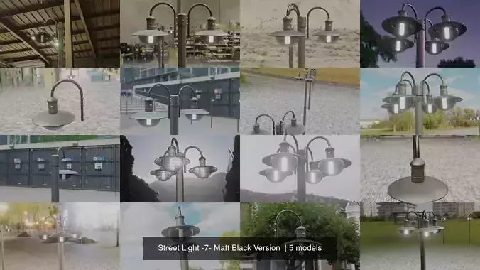 Street Light -7- Matt Black Version  3D Model Collection