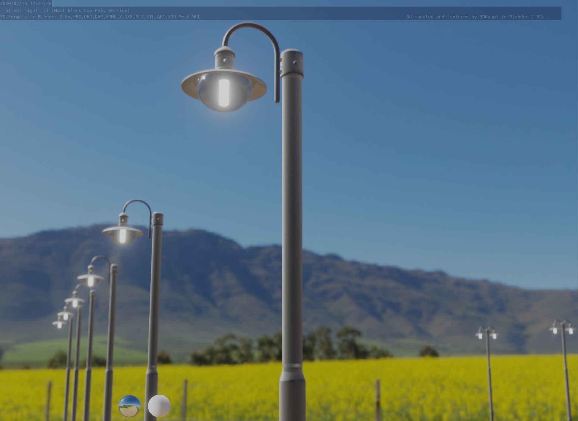 Street Light -7- Matt Black Version  3D Model Collection_7