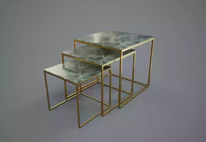 Table PBR Game Ready marble nesting tables with brass legs