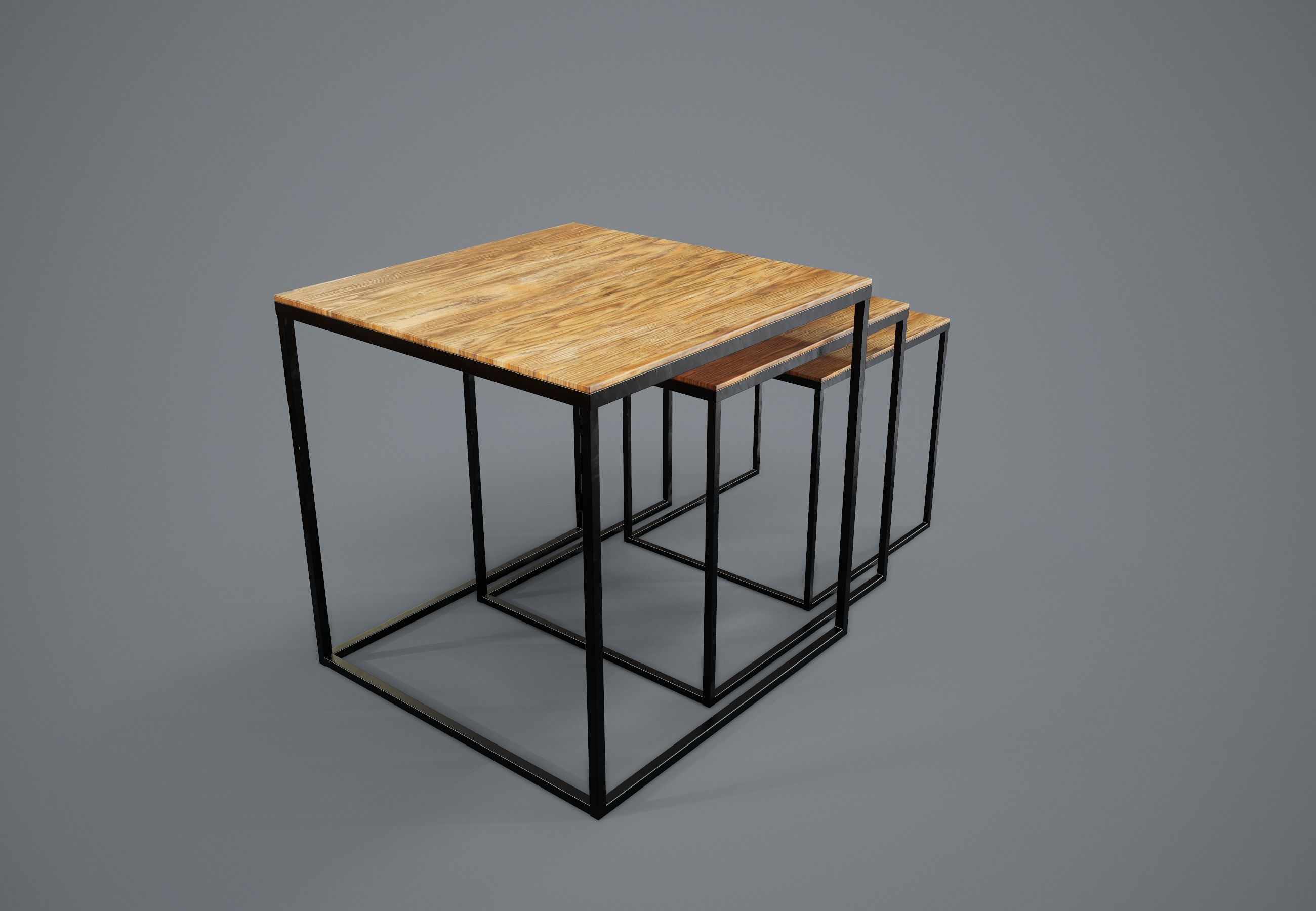 Table PBR Game Ready nesting with metal legs and wood top Low-poly 3D model_3
