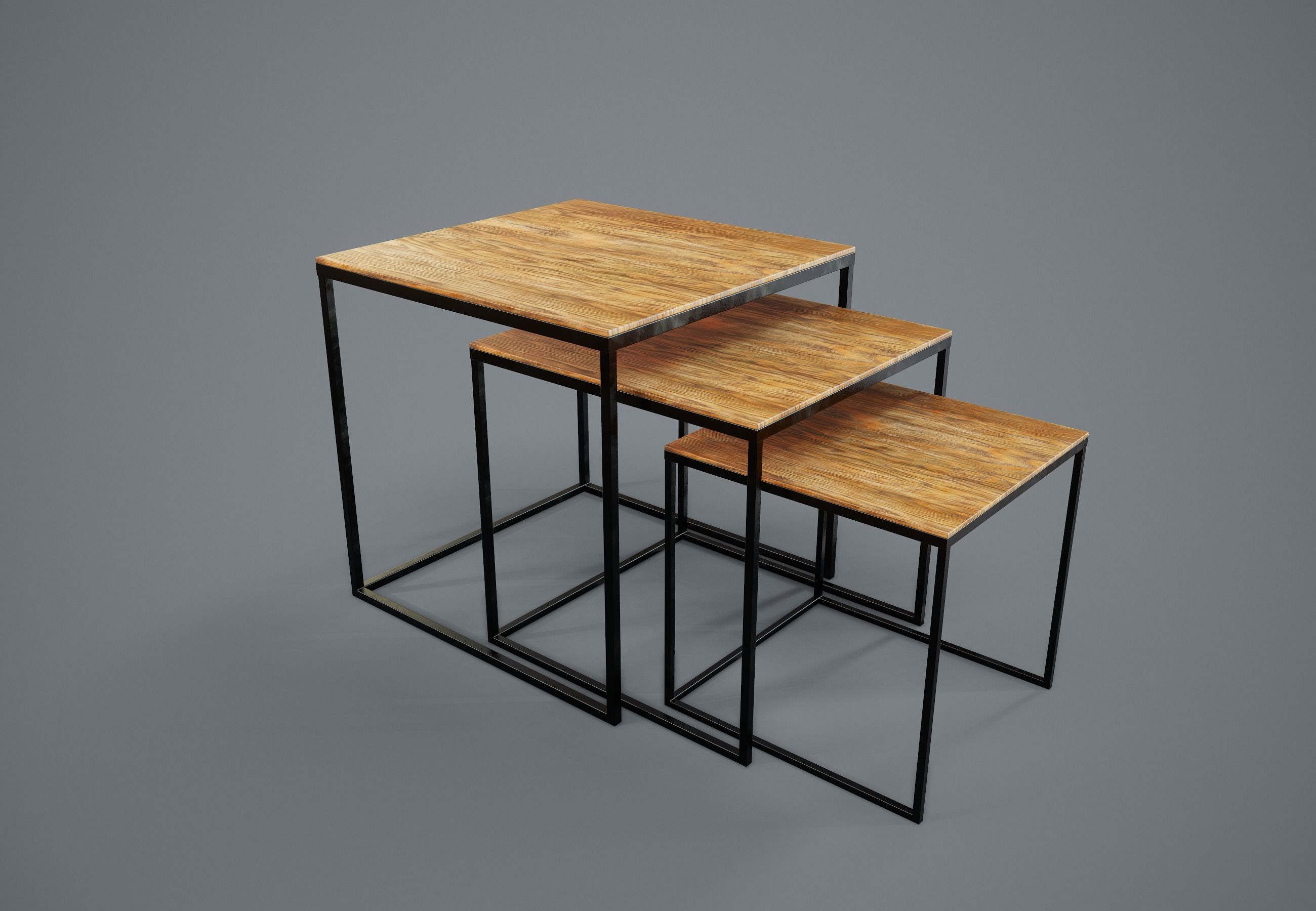Table PBR Game Ready nesting with metal legs and wood top Low-poly 3D model_1
