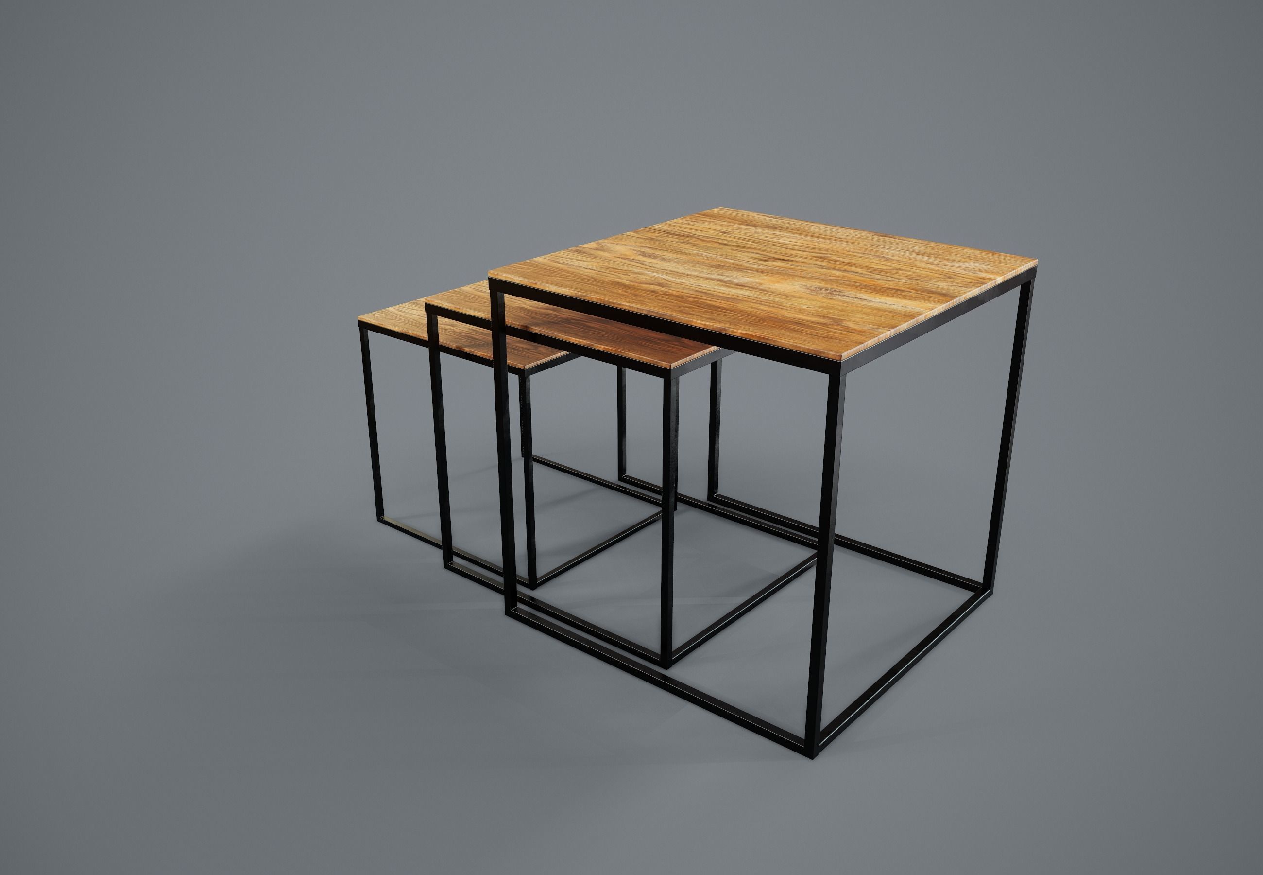 Table PBR Game Ready nesting with metal legs and wood top Low-poly 3D model_2