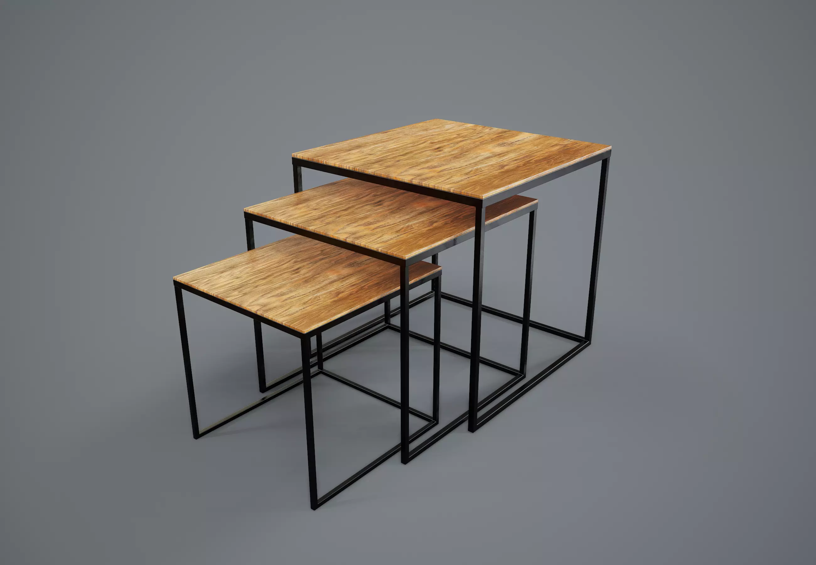 Table PBR Game Ready nesting with metal legs and wood top Low-poly 3D model_0