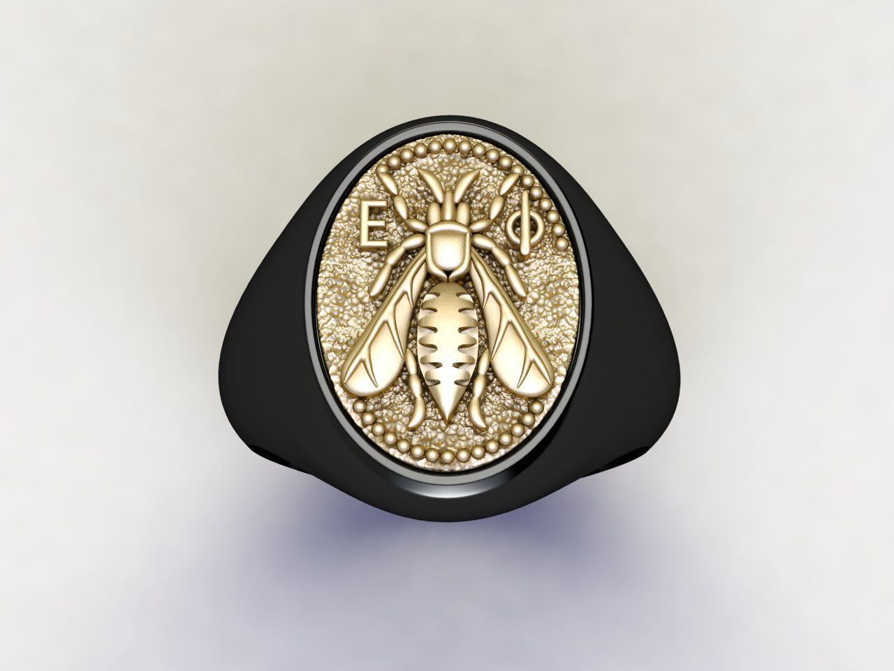 Bee Signet Hollow Rings in EU Size 3D print model_1