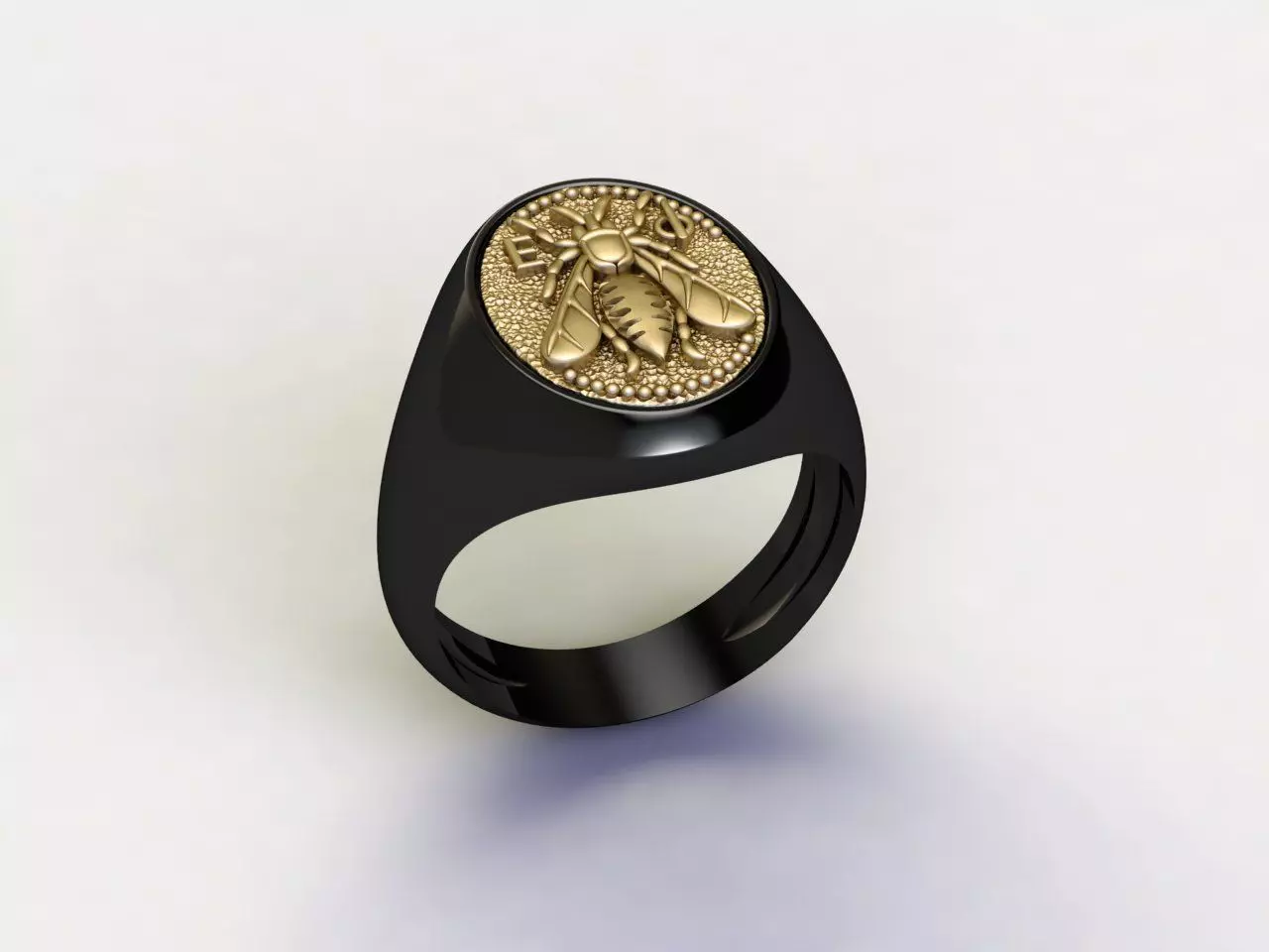 Bee Signet Hollow Rings in EU Size 3D print model_0