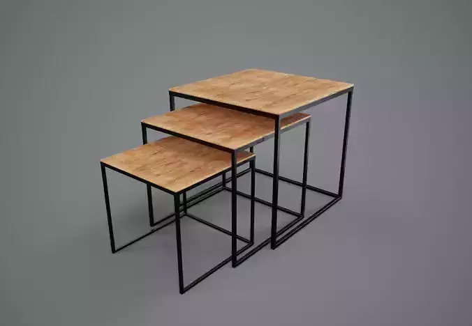 Table PBR Game Ready nesting with metal legs and wooden top
