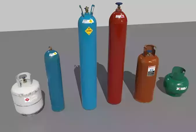Industrial Gas Cylinders Pack 1 Low-poly 3D model