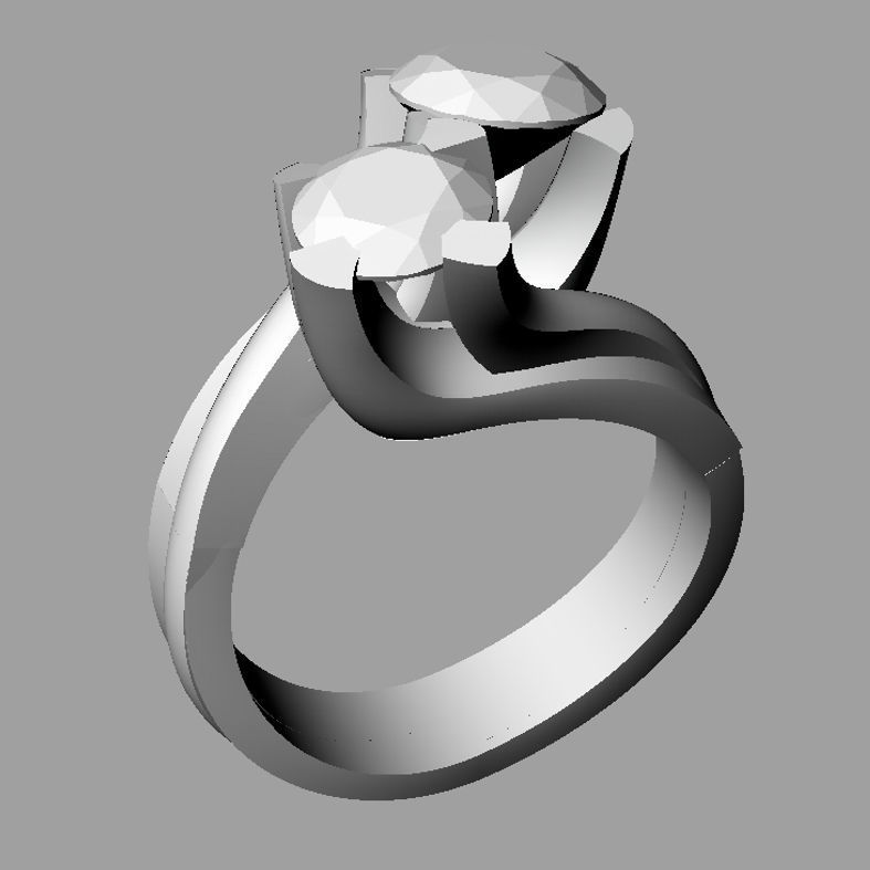 Solitaire double Round diamond Anello solitario Sl08 3D print model_3