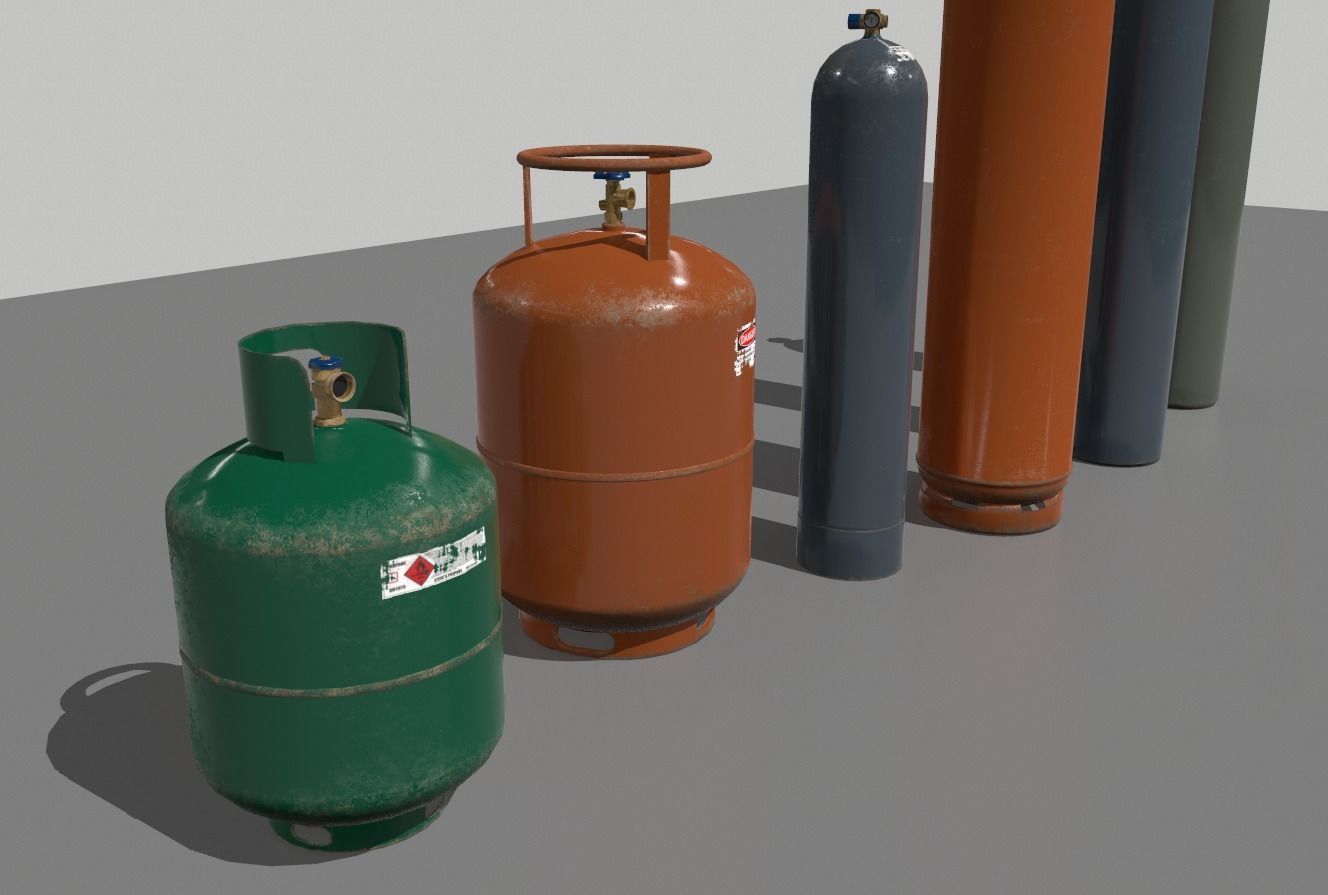 Industrial Gas Cylinders Pack 2 Low-poly 3D model_3