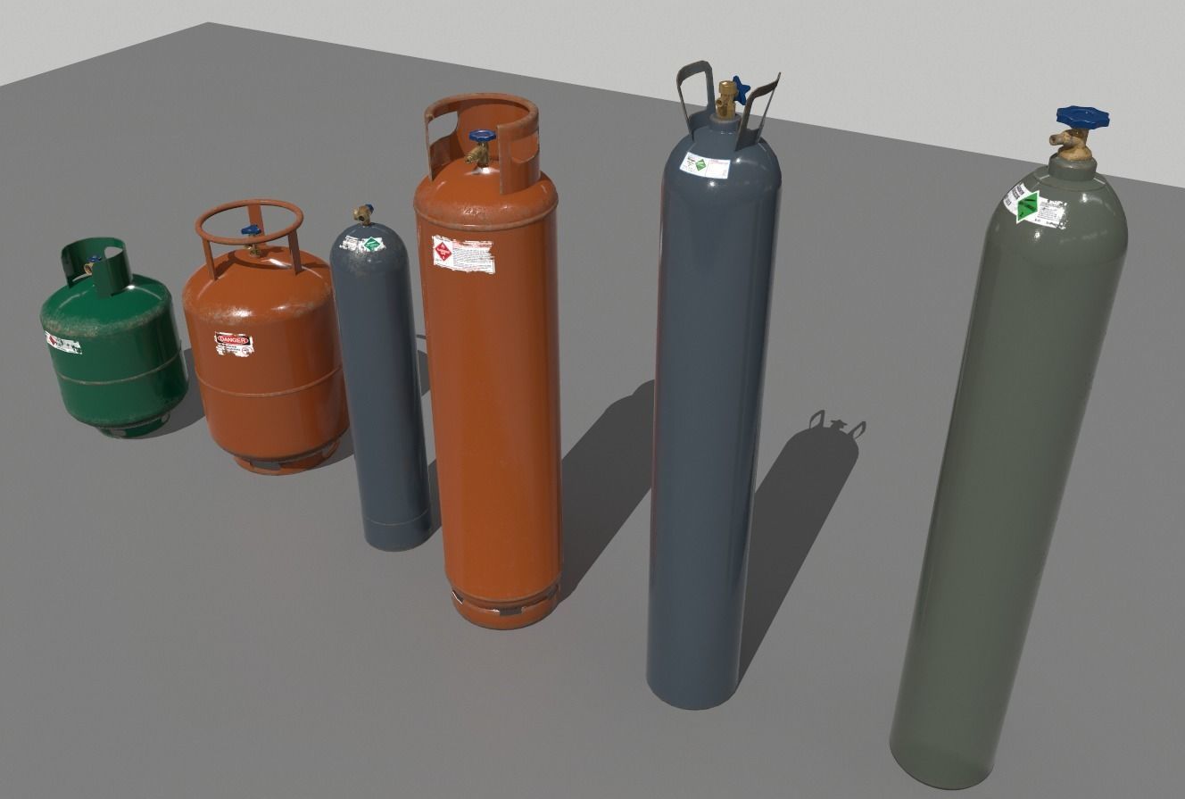 Industrial Gas Cylinders Pack 2 Low-poly 3D model_2