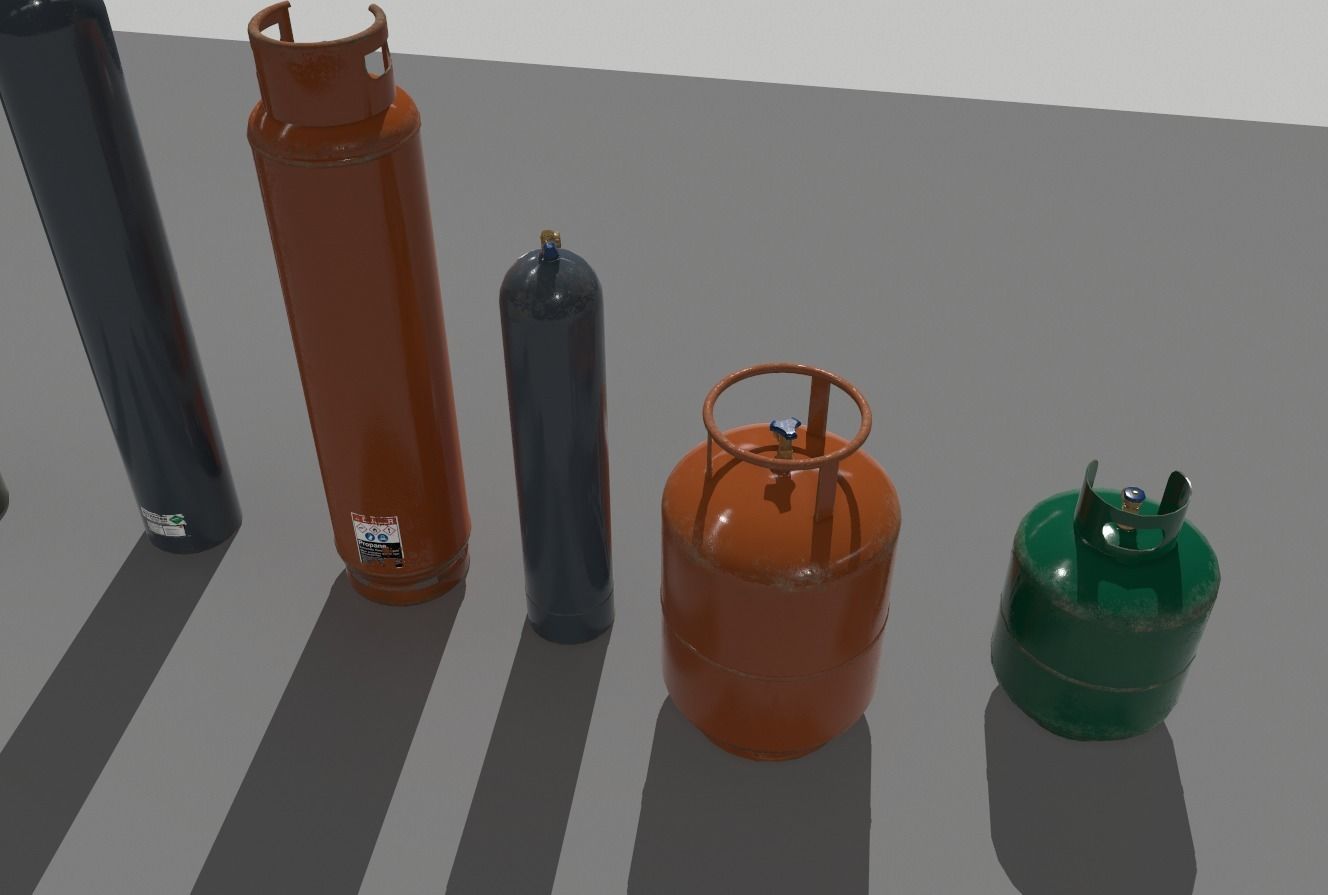 Industrial Gas Cylinders Pack 2 Low-poly 3D model_6
