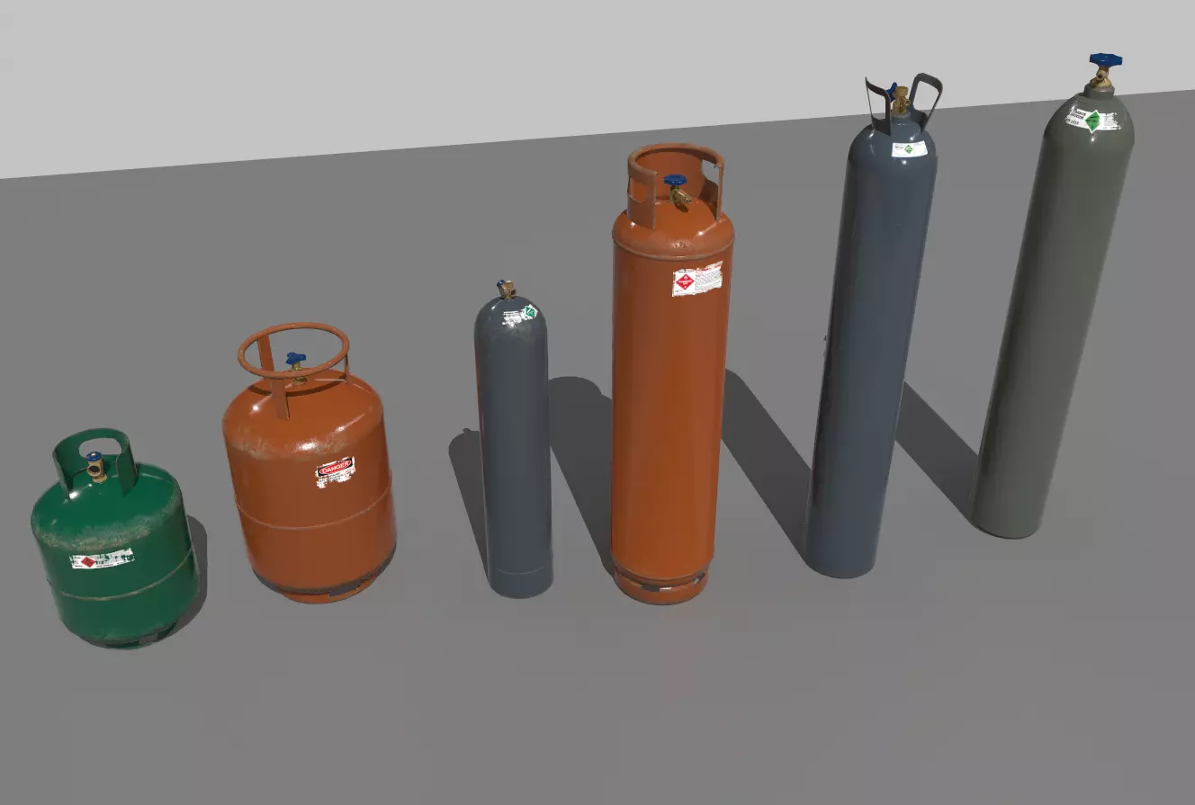 Industrial Gas Cylinders Pack 2 Low-poly 3D model_0