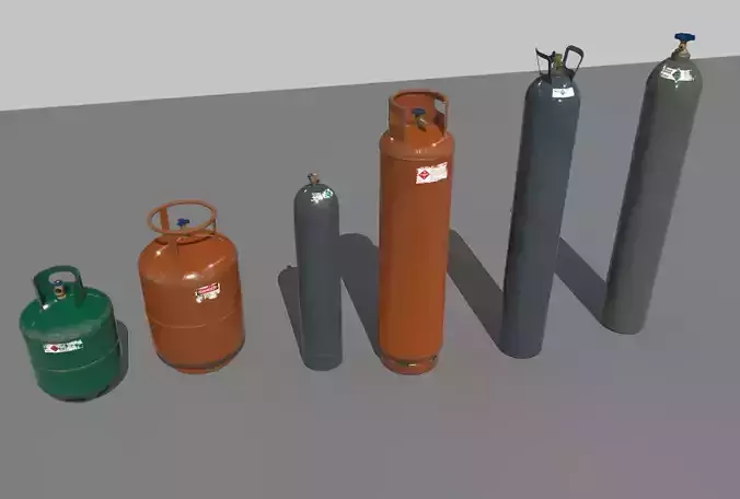 Industrial Gas Cylinders Pack 2 Low-poly 3D model