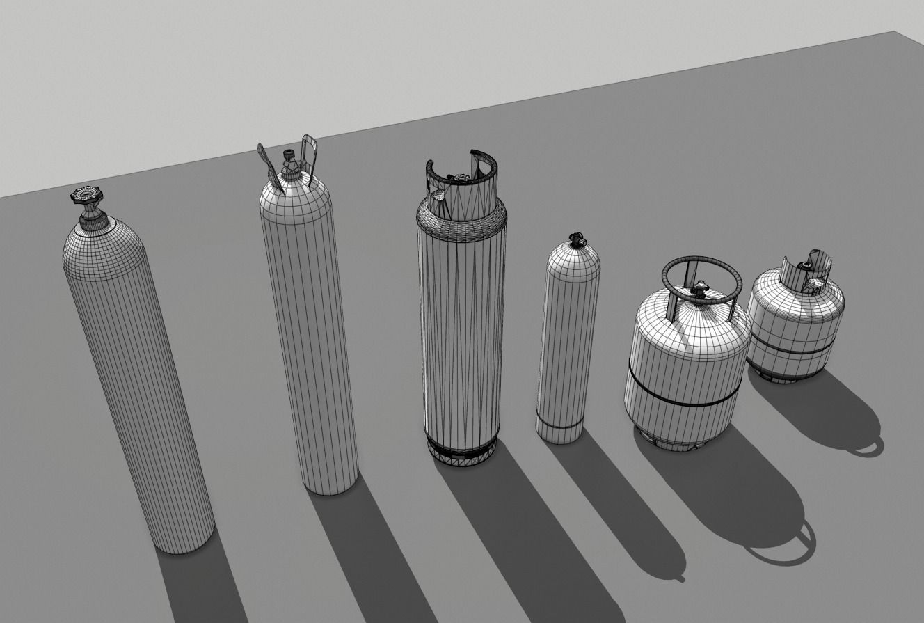 Industrial Gas Cylinders Pack 2 Low-poly 3D model_8
