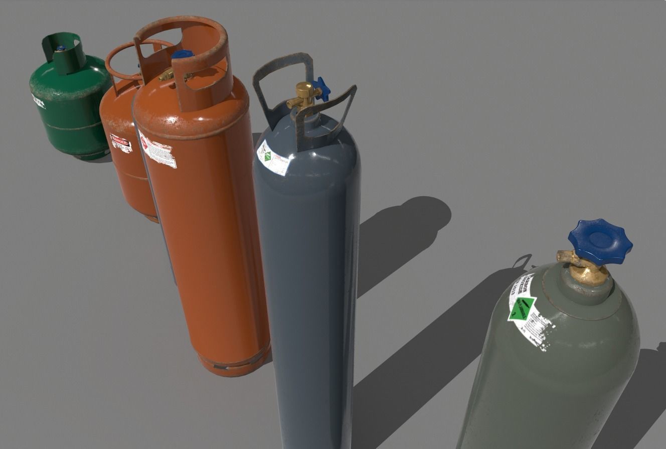 Industrial Gas Cylinders Pack 2 Low-poly 3D model_4