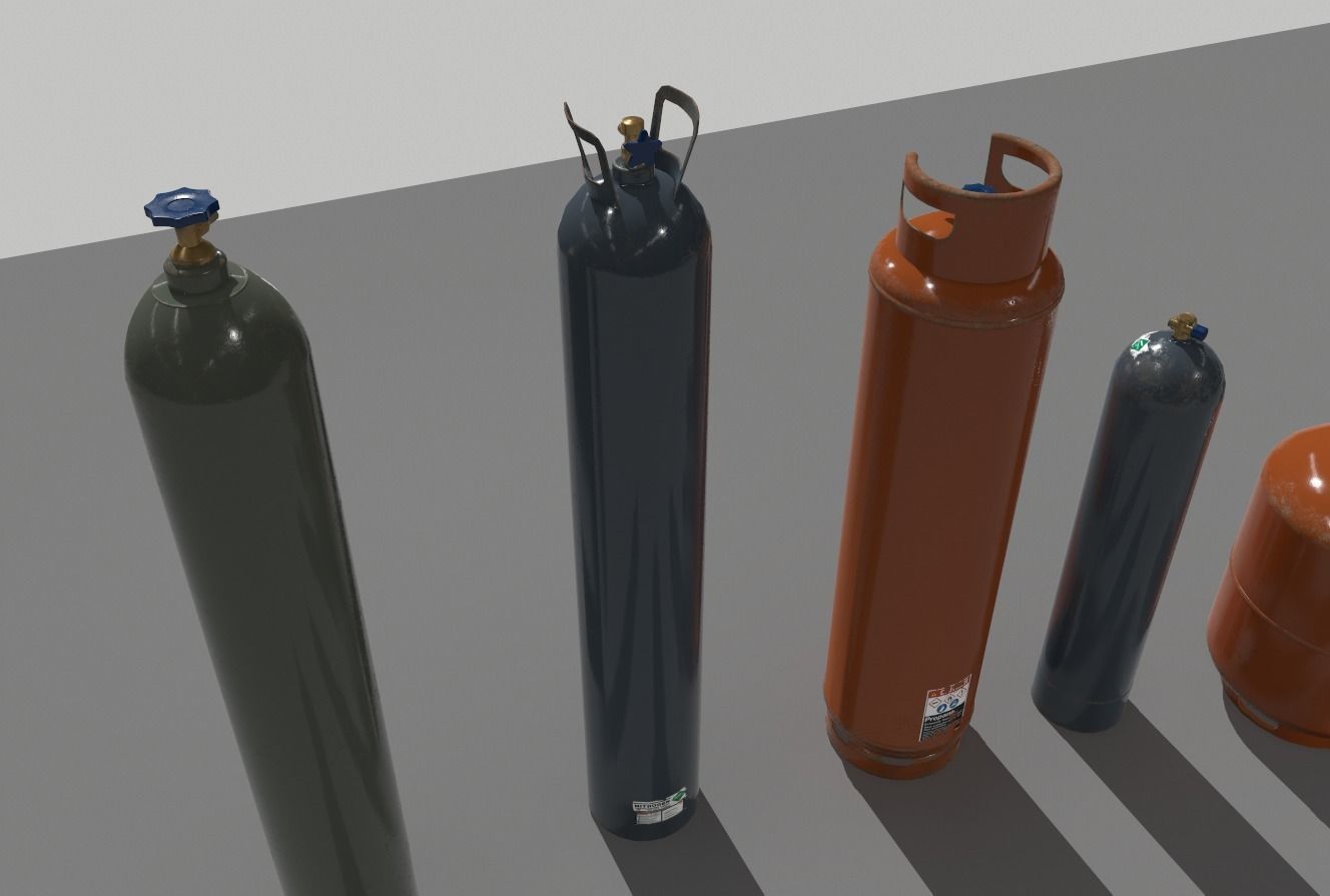 Industrial Gas Cylinders Pack 2 Low-poly 3D model_7