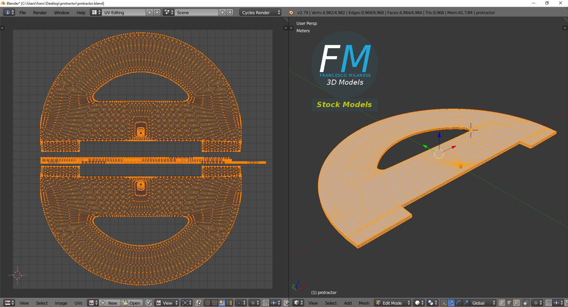Protractor degree compass 3D model_10