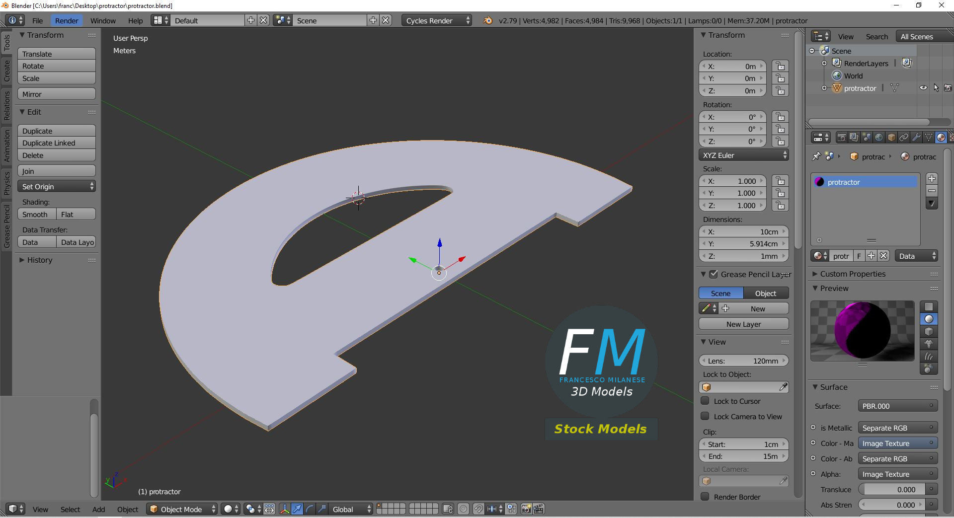 Protractor degree compass 3D model_9