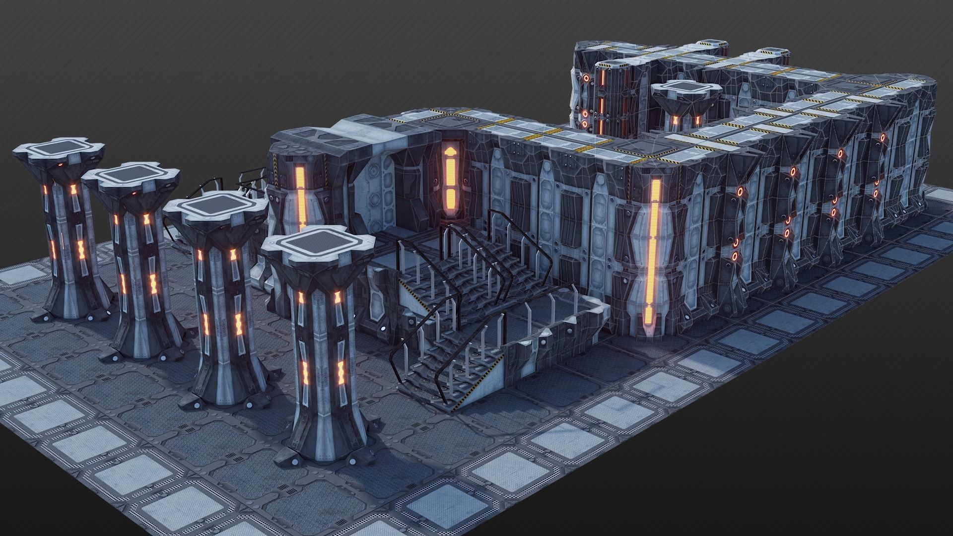 Sci-fi asset modules pack Low-poly 3D model_2