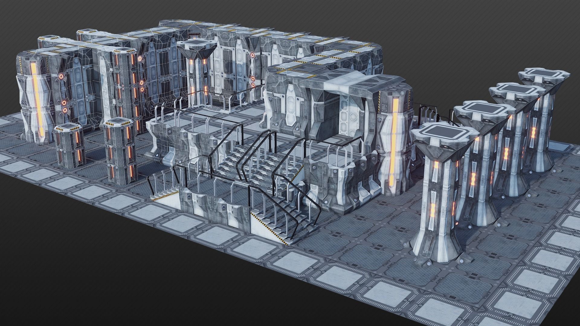 Sci-fi asset modules pack Low-poly 3D model_3